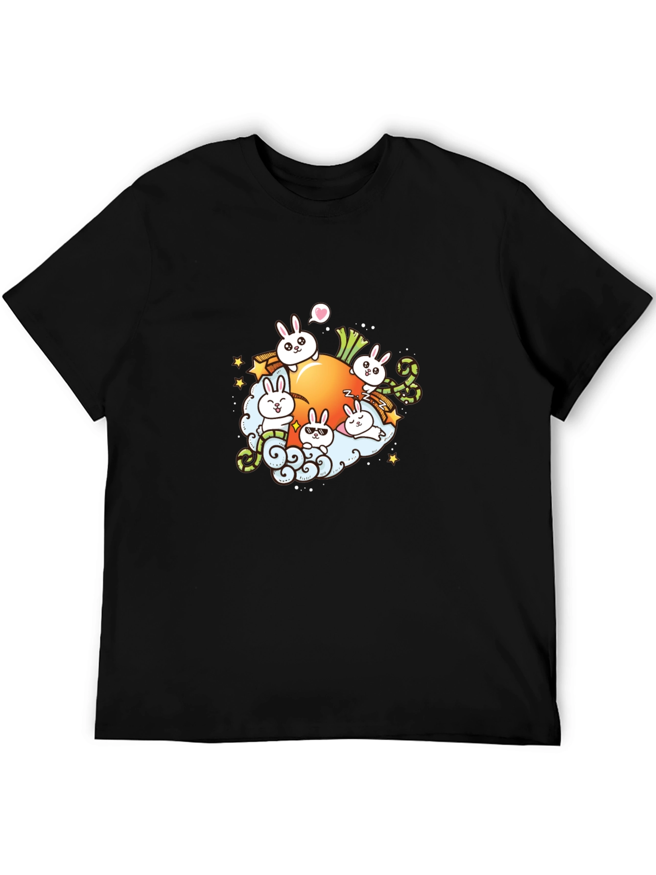 Cute Cartoon Bunny Carrot Graphic T-Shirt
