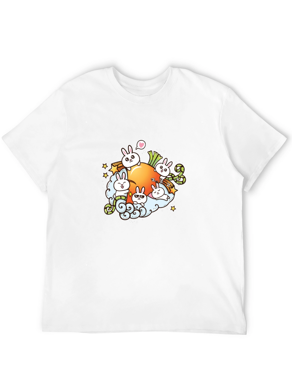 Cute Cartoon Bunny Carrot Graphic T-Shirt