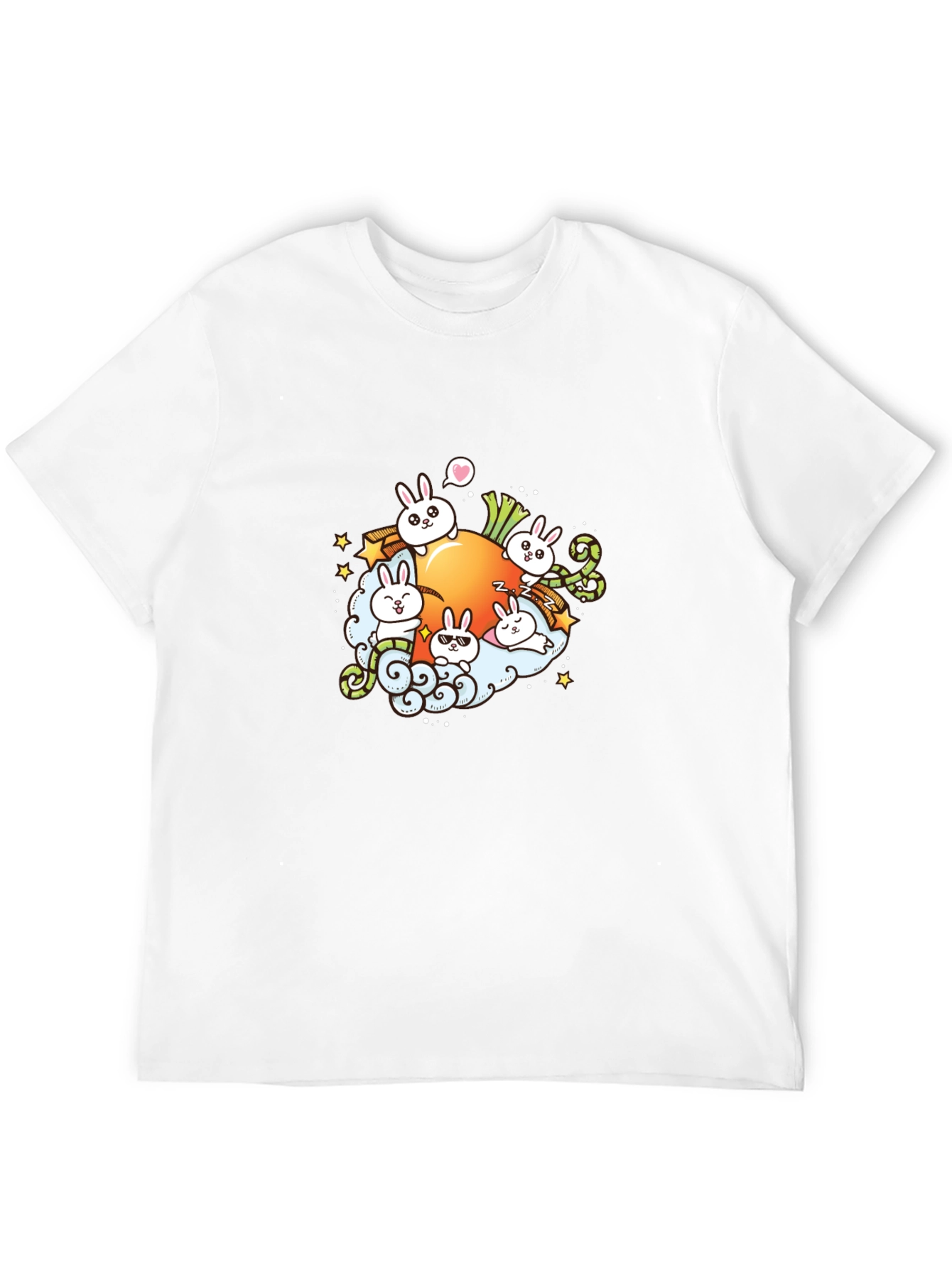 Cute Cartoon Bunny Carrot Graphic T-Shirt