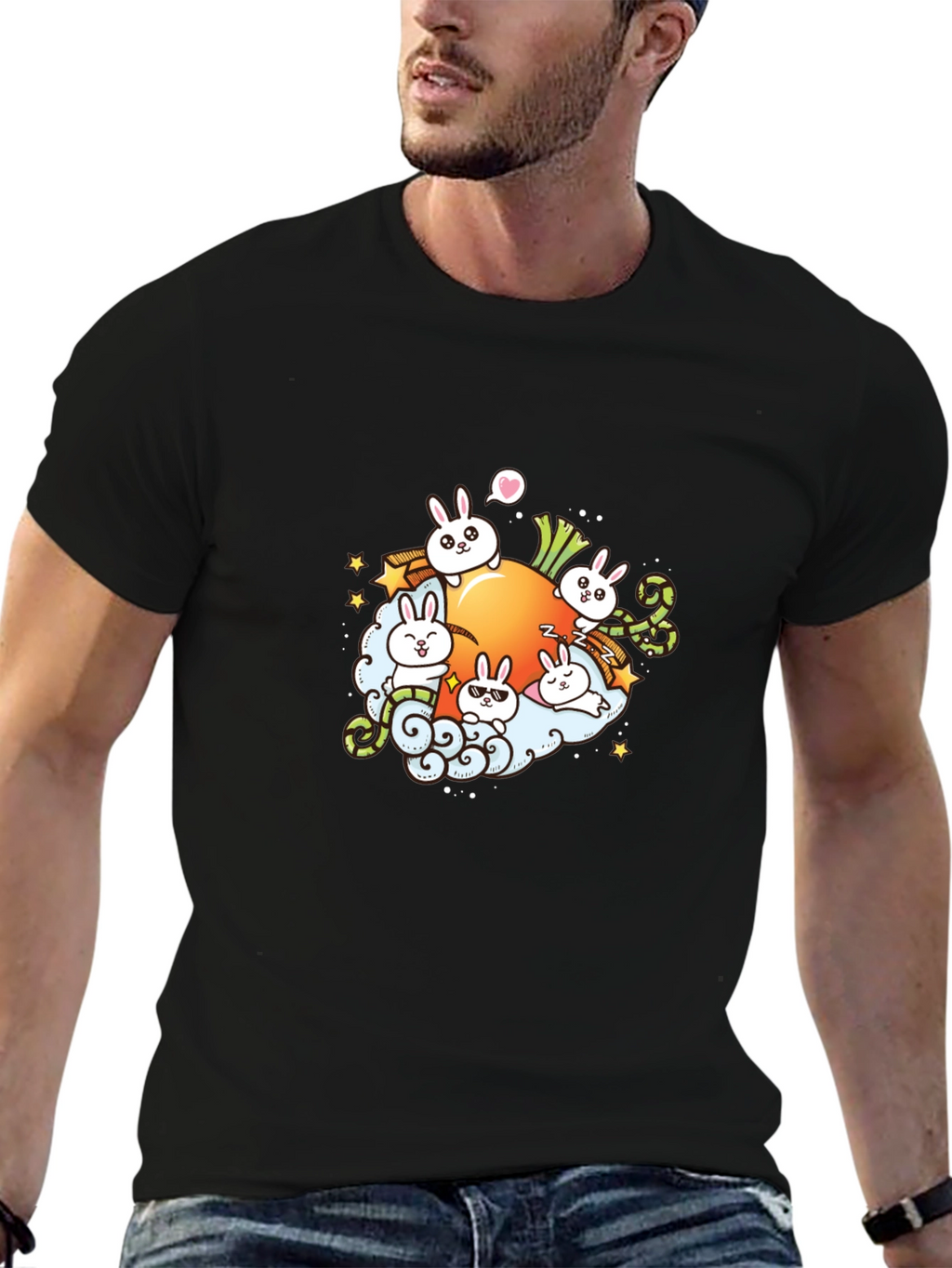 Cute Cartoon Bunny Carrot Graphic T-Shirt