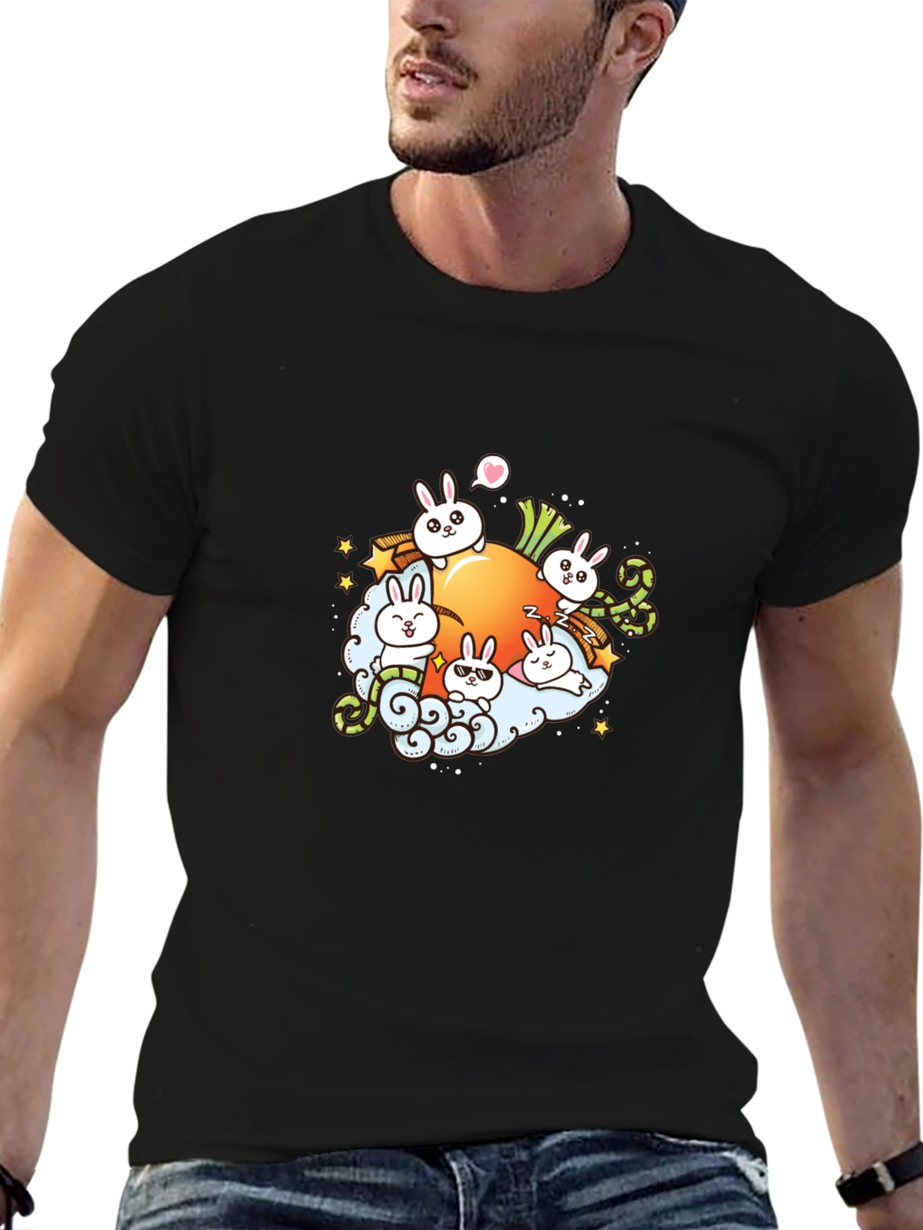 Cute Cartoon Bunny Carrot Graphic T-Shirt