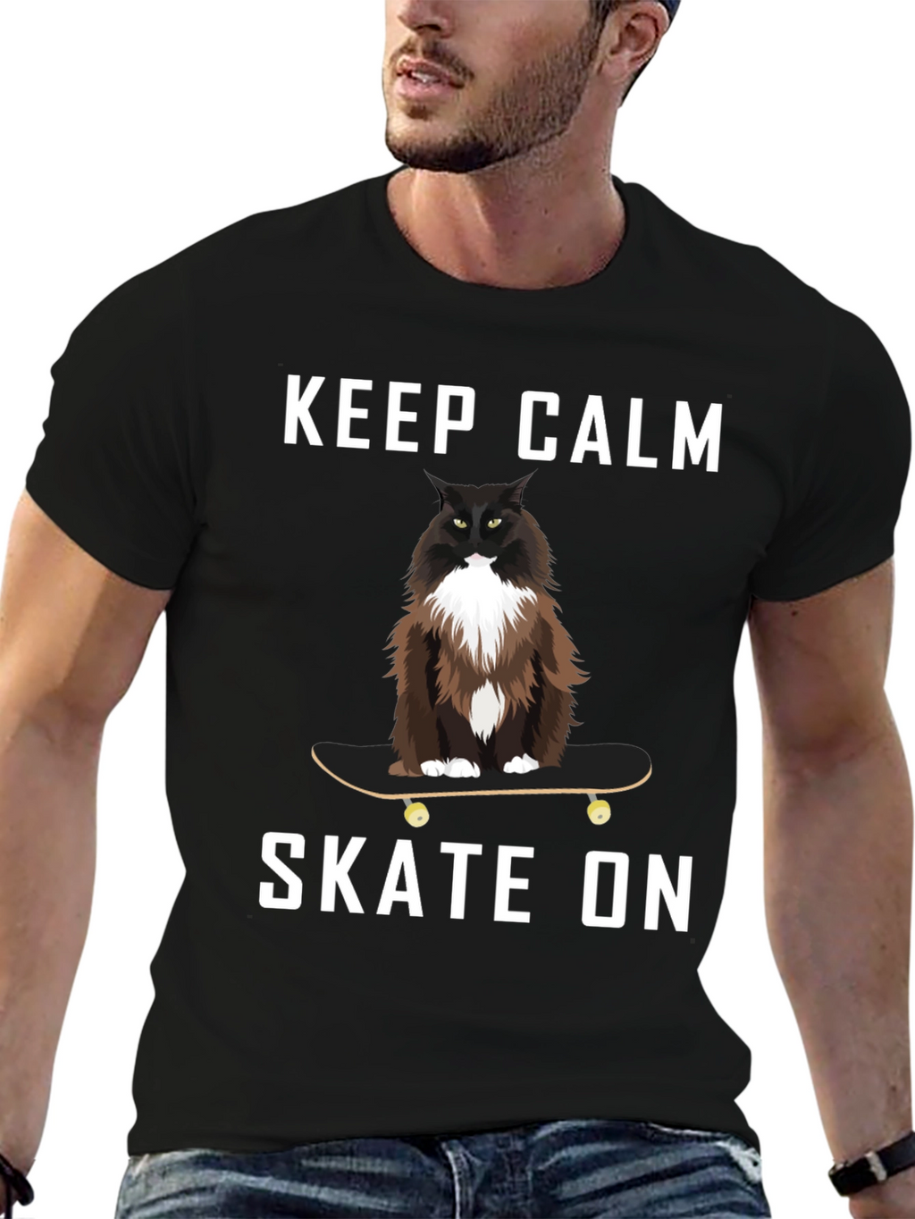 Keep Calm Skate On Cat T-Shirt