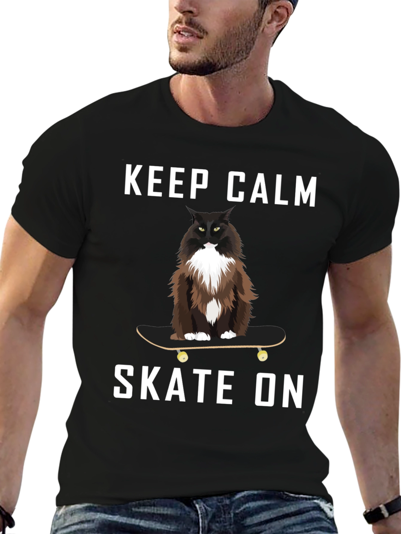 Keep Calm Skate On Cat T-Shirt
