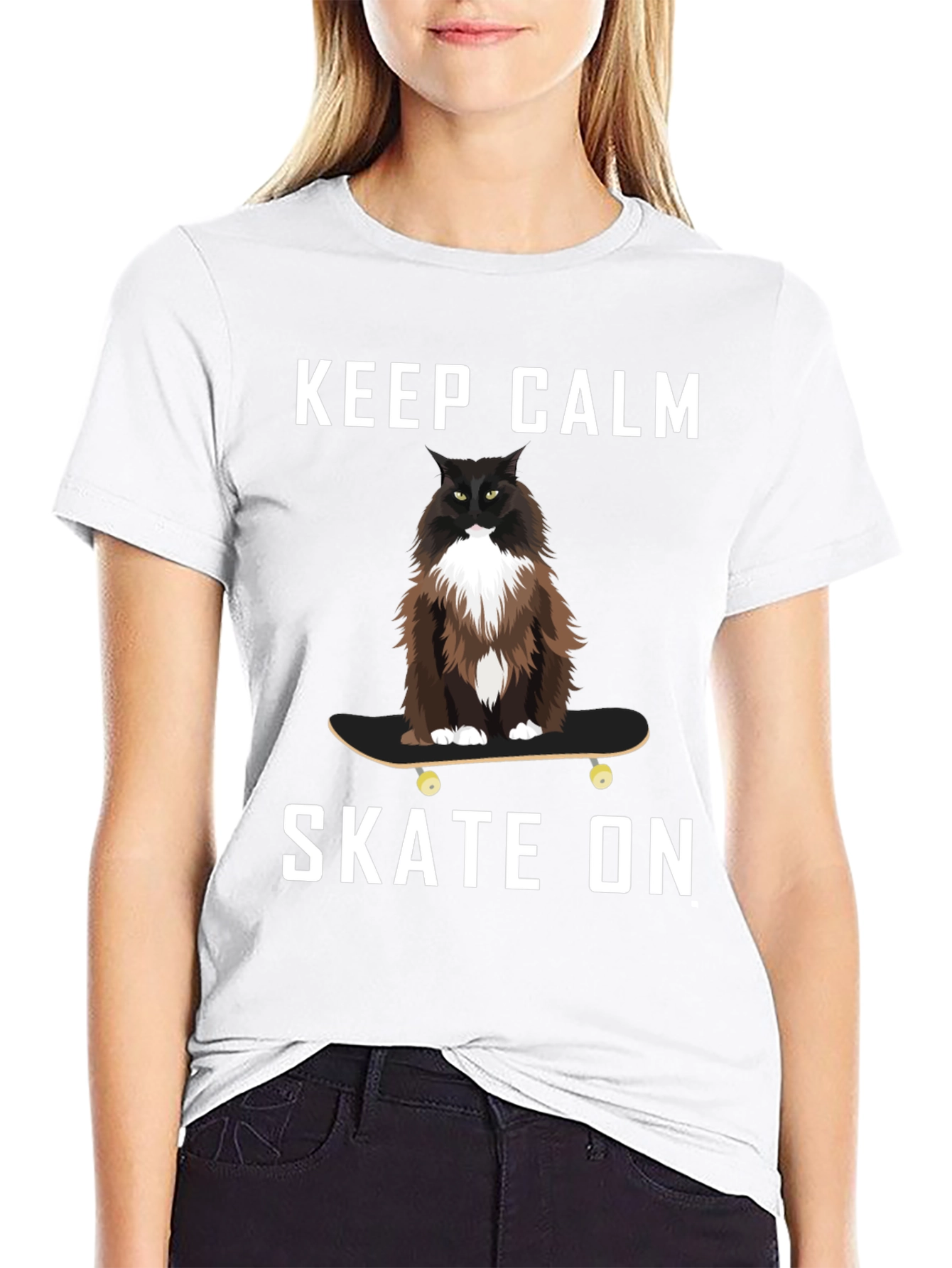 Keep Calm Skate On Cat T-Shirt