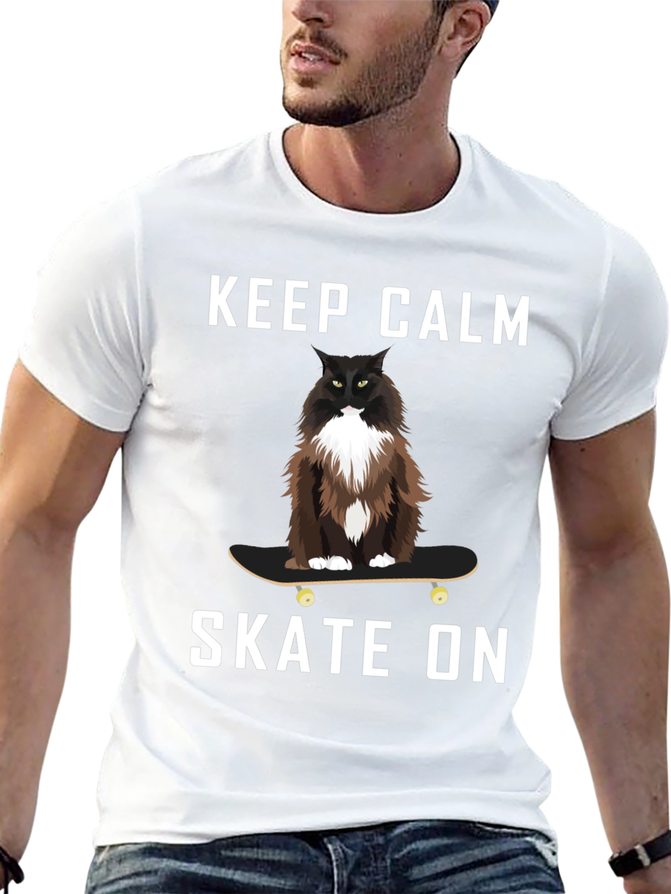 Keep Calm Skate On Cat T-Shirt