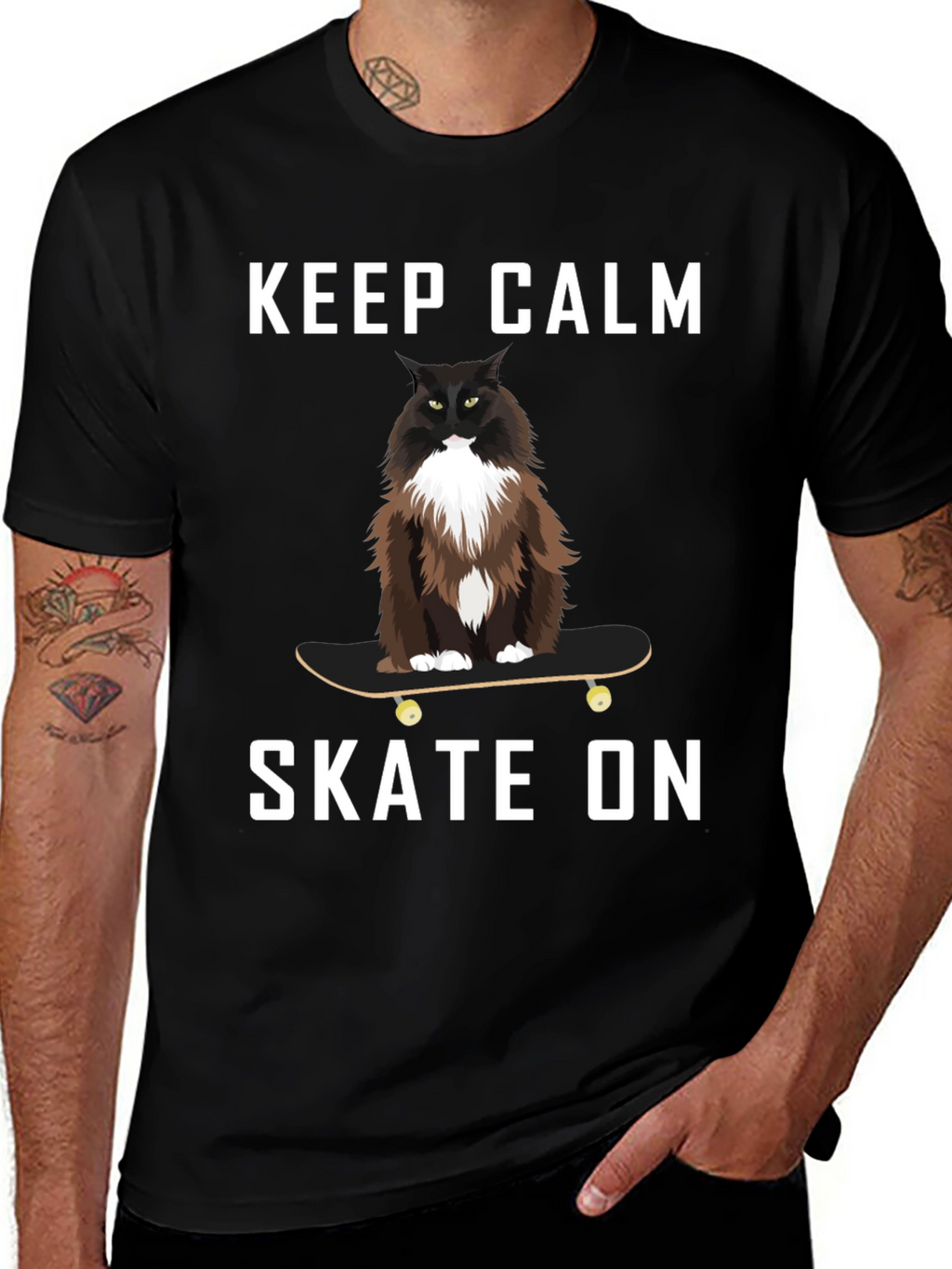Keep Calm Skate On Cat T-Shirt