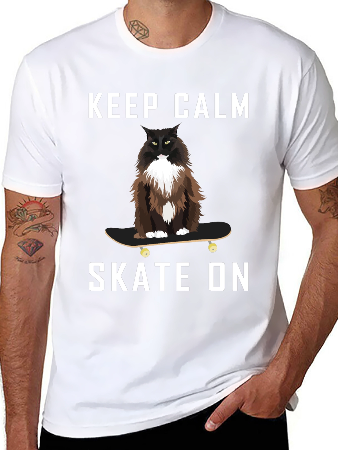 Keep Calm Skate On Cat T-Shirt