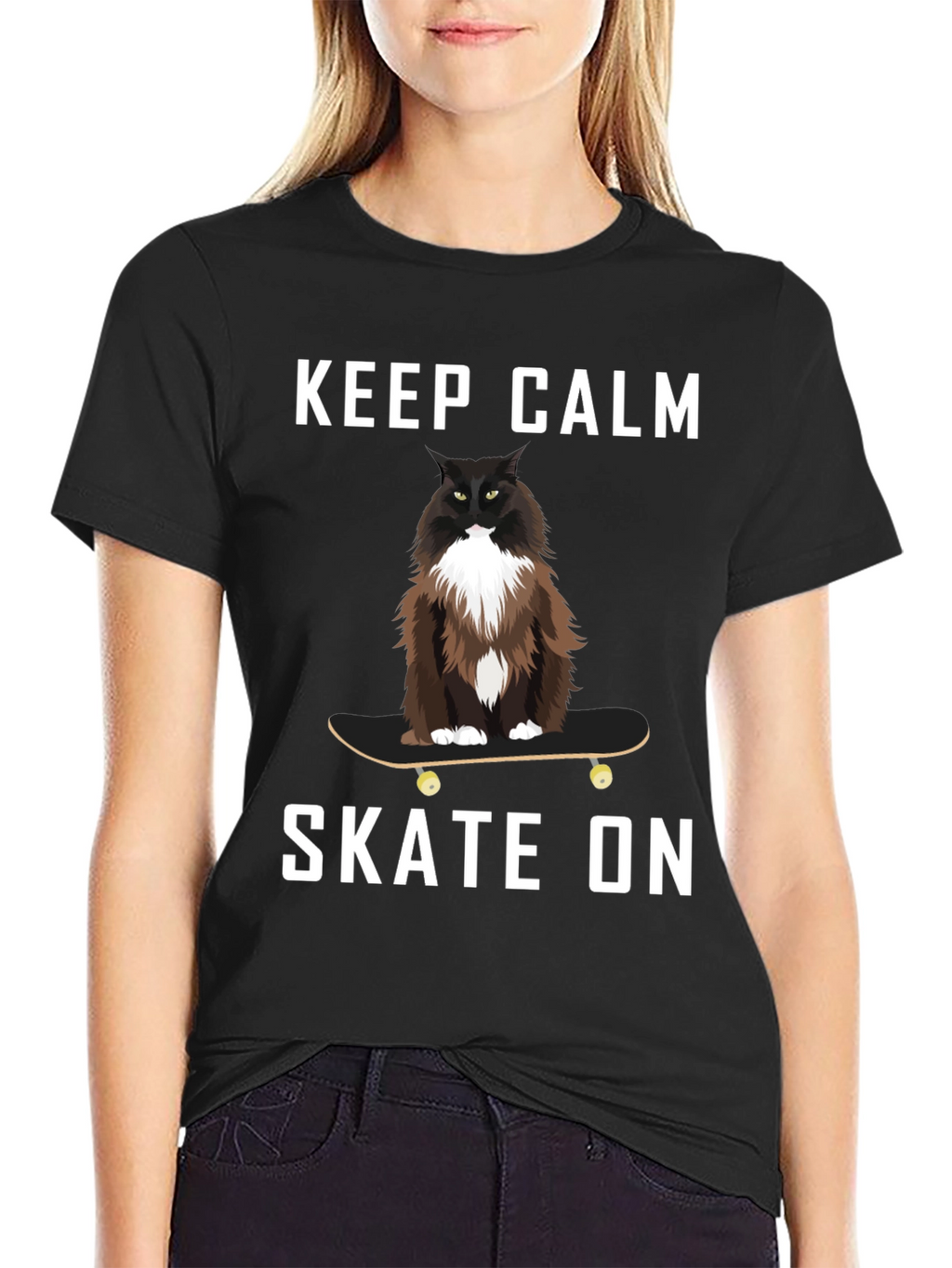 Keep Calm Skate On Cat T-Shirt
