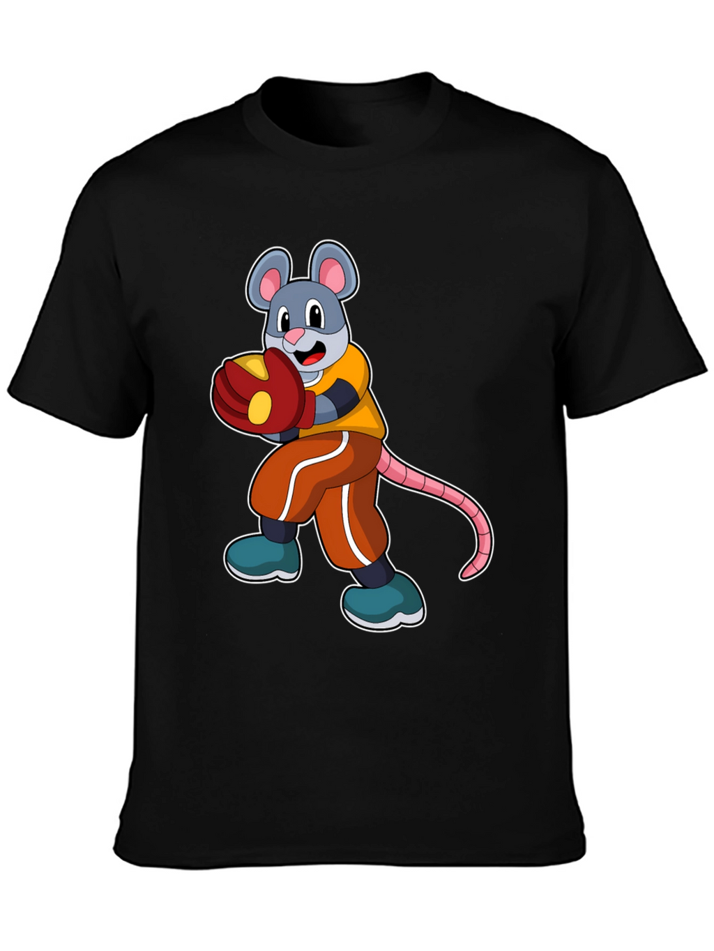 Mouse Boxer Graphic Tee - Black Cotton T-Shirt