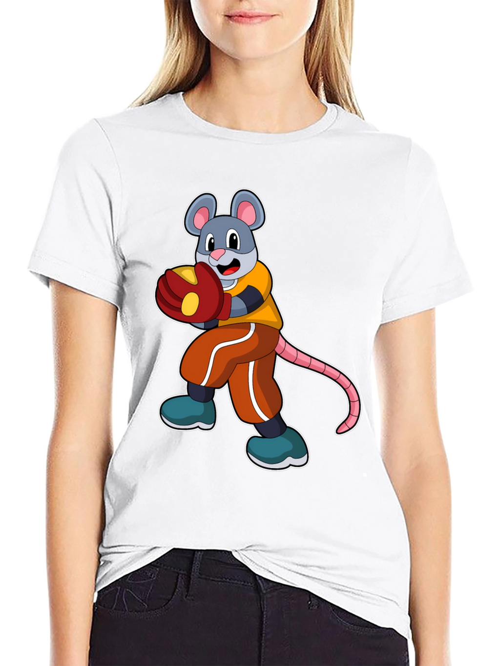 Mouse Boxer Graphic Tee - Black Cotton T-Shirt
