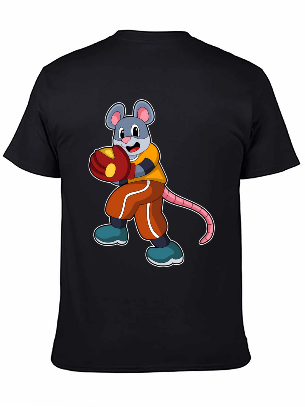 Mouse Boxer Graphic Tee - Black Cotton T-Shirt