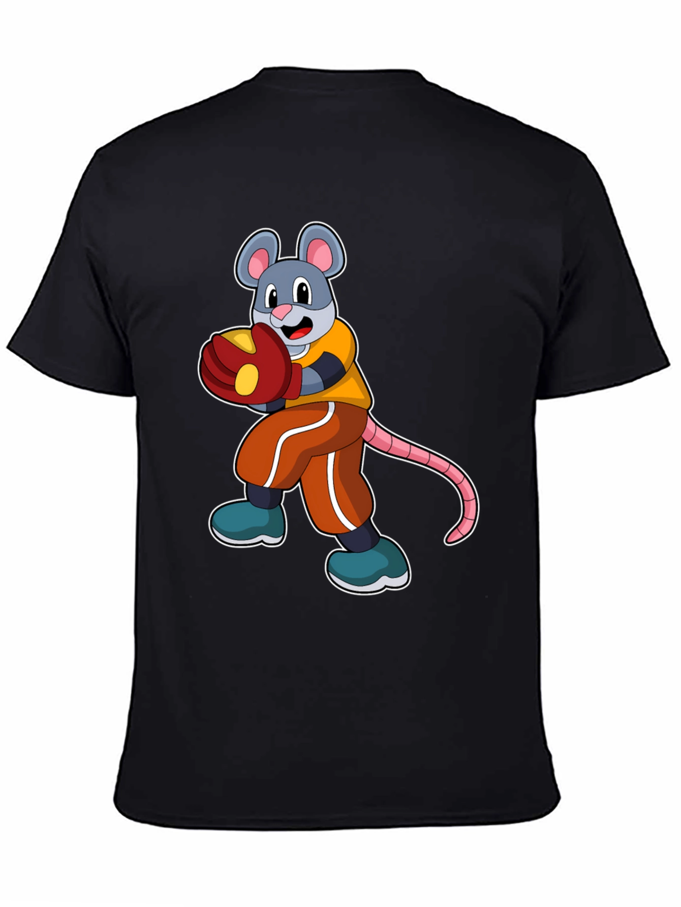 Mouse Boxer Graphic Tee - Black Cotton T-Shirt