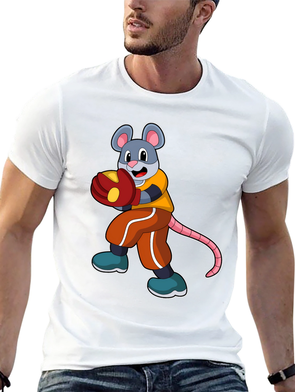 Mouse Boxer Graphic Tee - Black Cotton T-Shirt