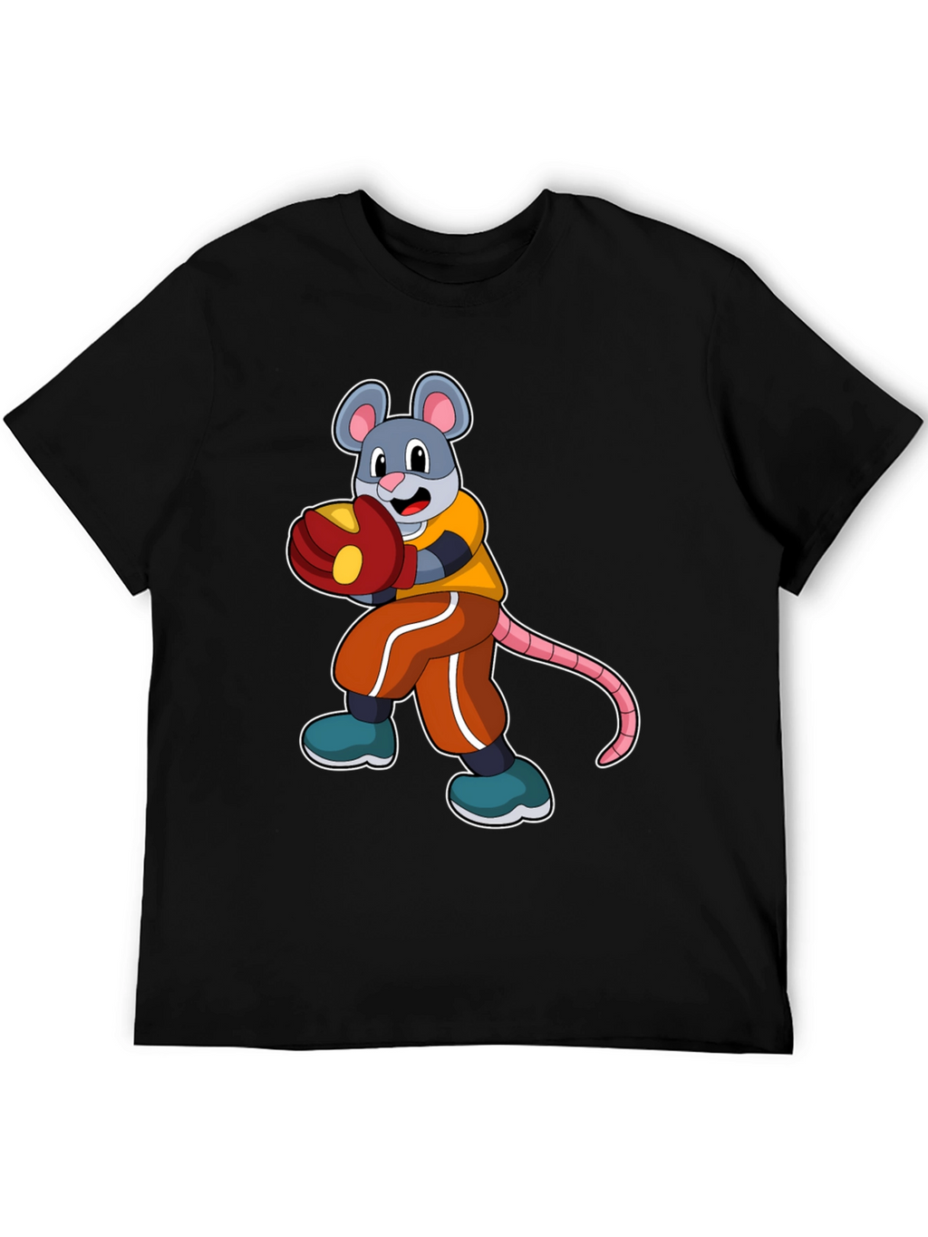 Mouse Boxer Graphic Tee - Black Cotton T-Shirt