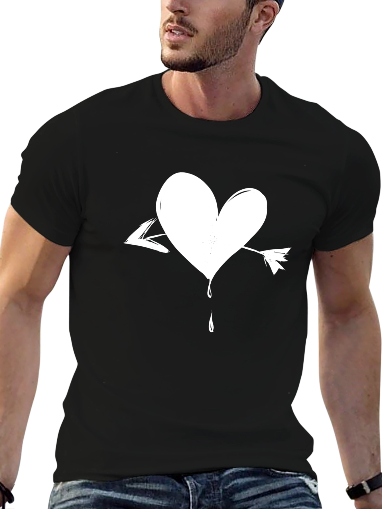 Heart Arrow Graphic Tee - Trendy Black T-Shirt
