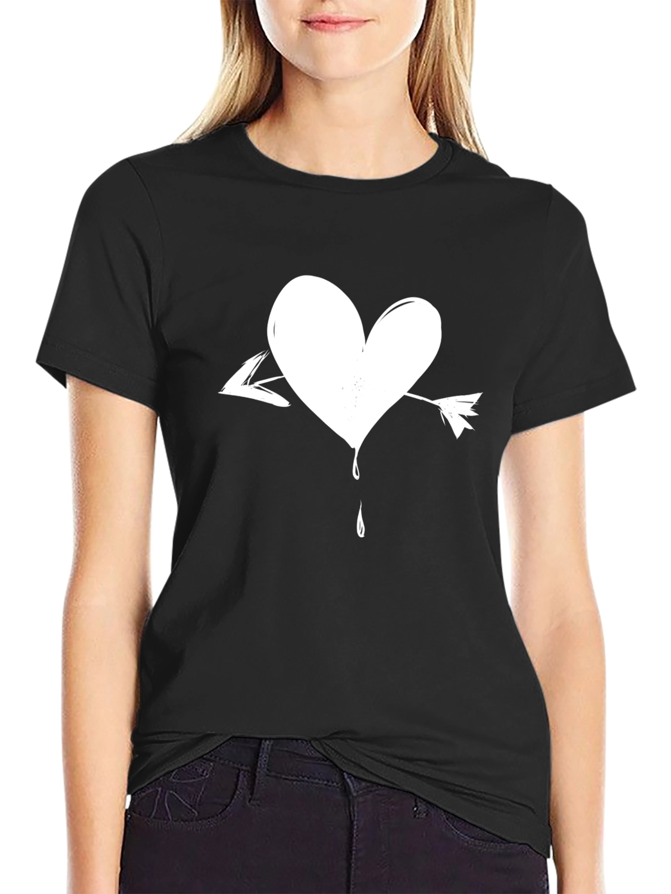 Heart Arrow Graphic Tee - Trendy Black T-Shirt