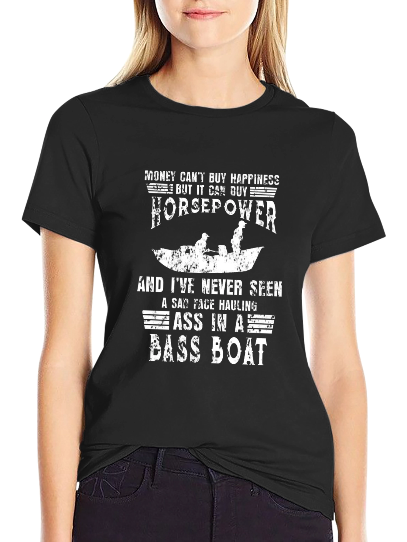 Horsepower Bass Boat Graphic Tee - Funny Fishing Shirt