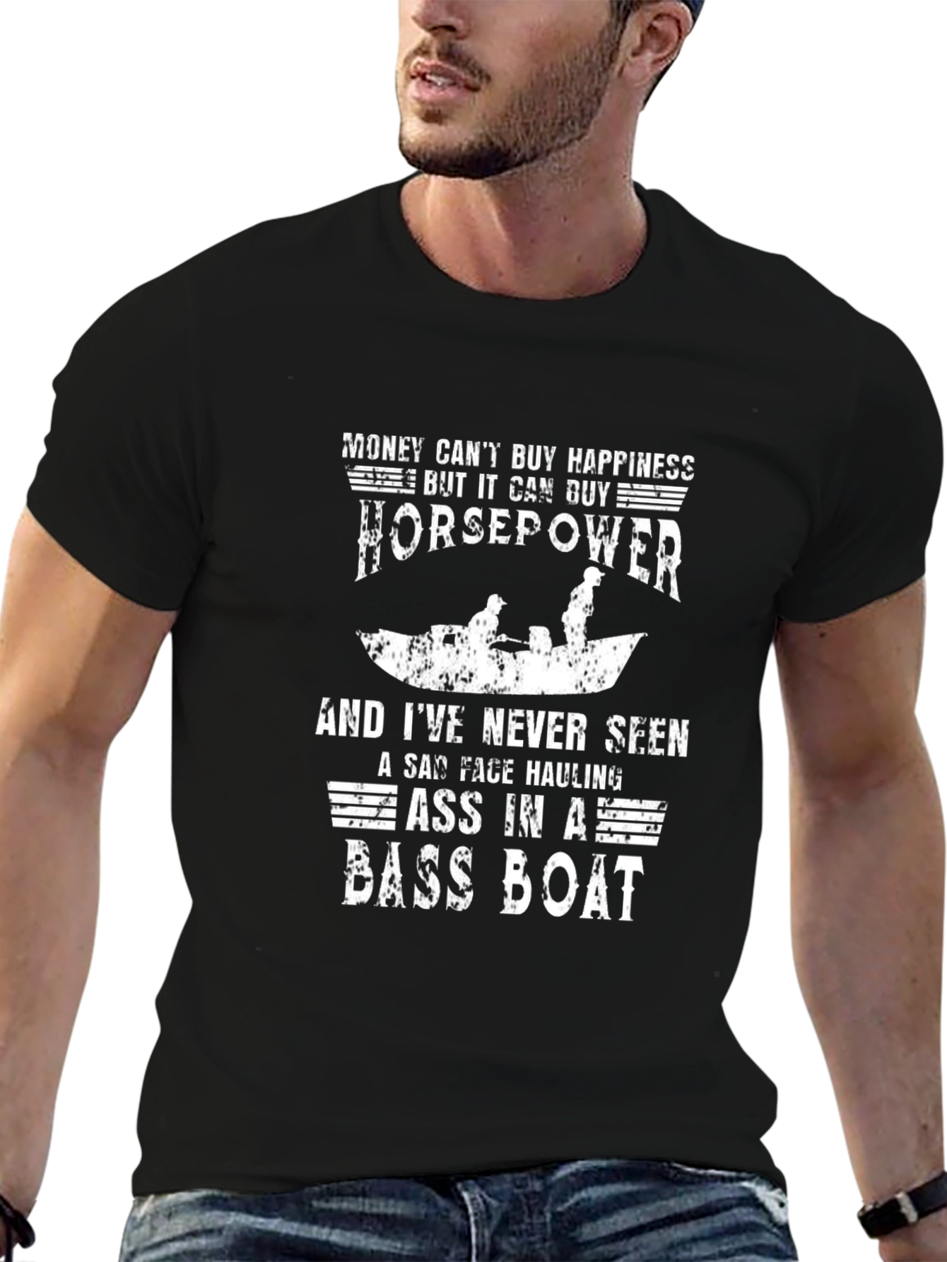 Horsepower Bass Boat Graphic Tee - Funny Fishing Shirt