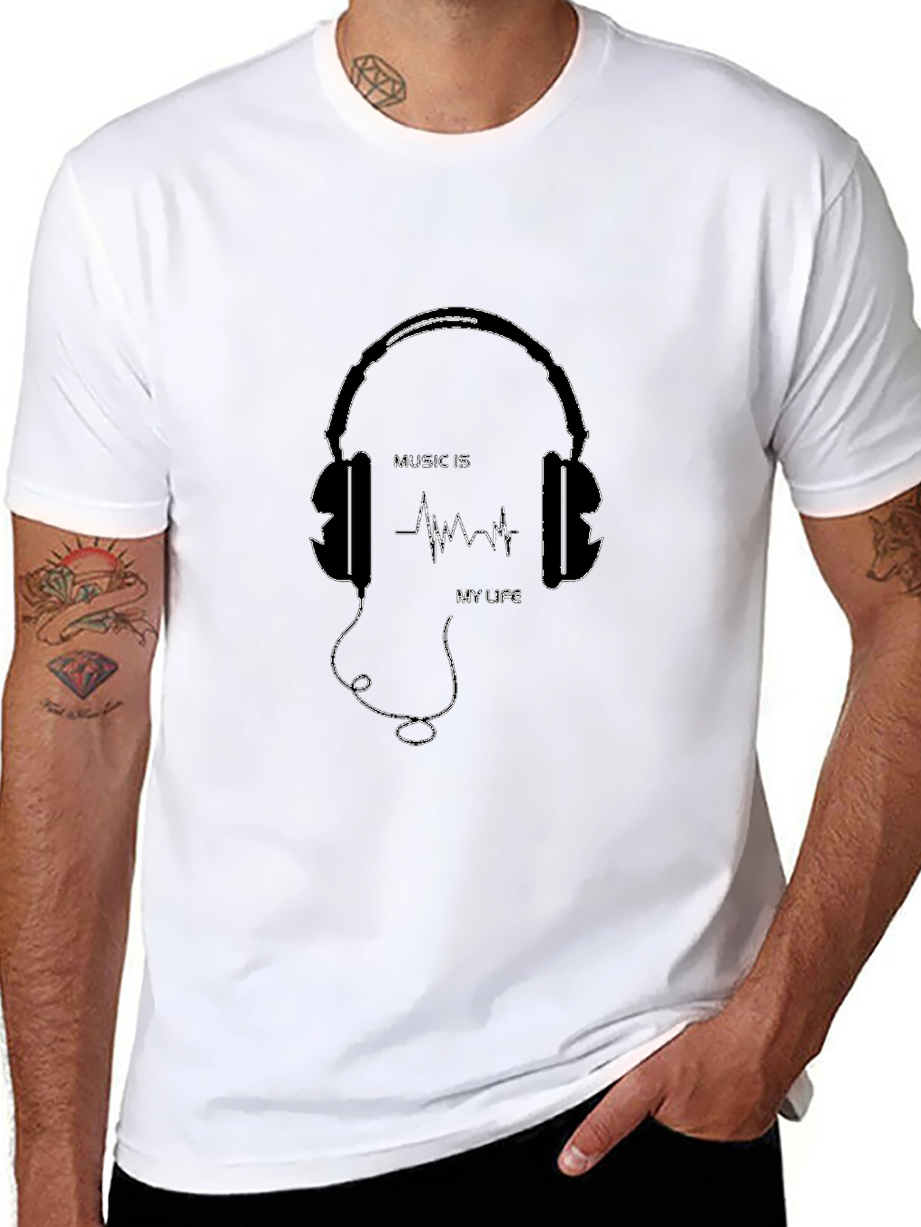 Music Is My Life Graphic Tee - Black Cotton T-Shirt