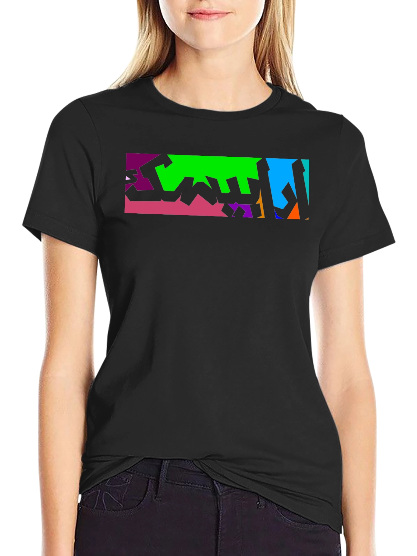 Abstract Arabic Graphic Print Black T-Shirt