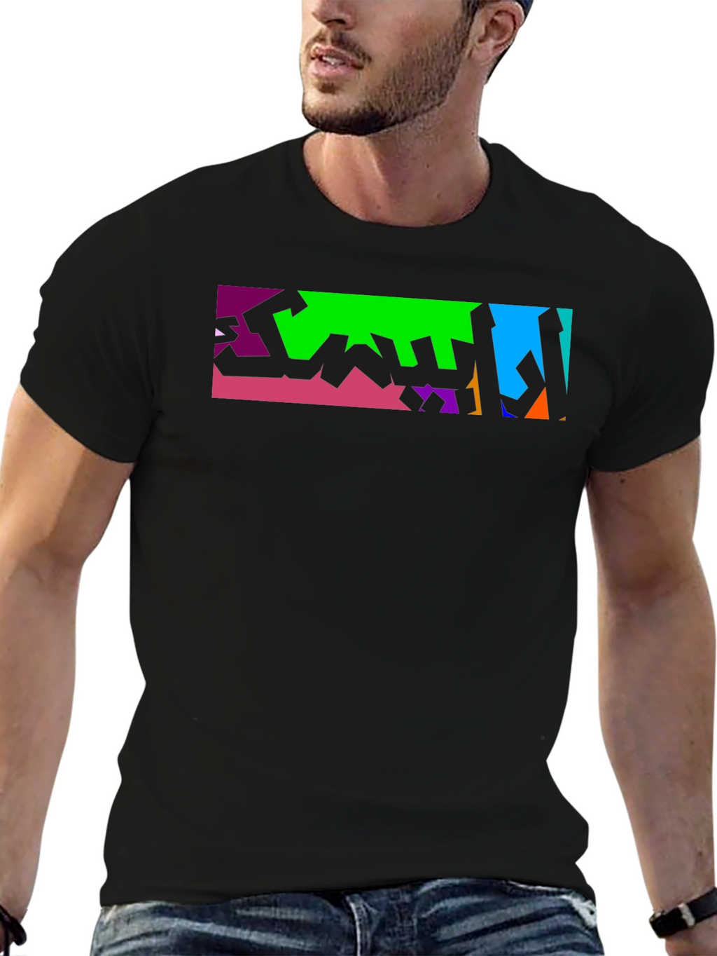 Abstract Arabic Graphic Print Black T-Shirt