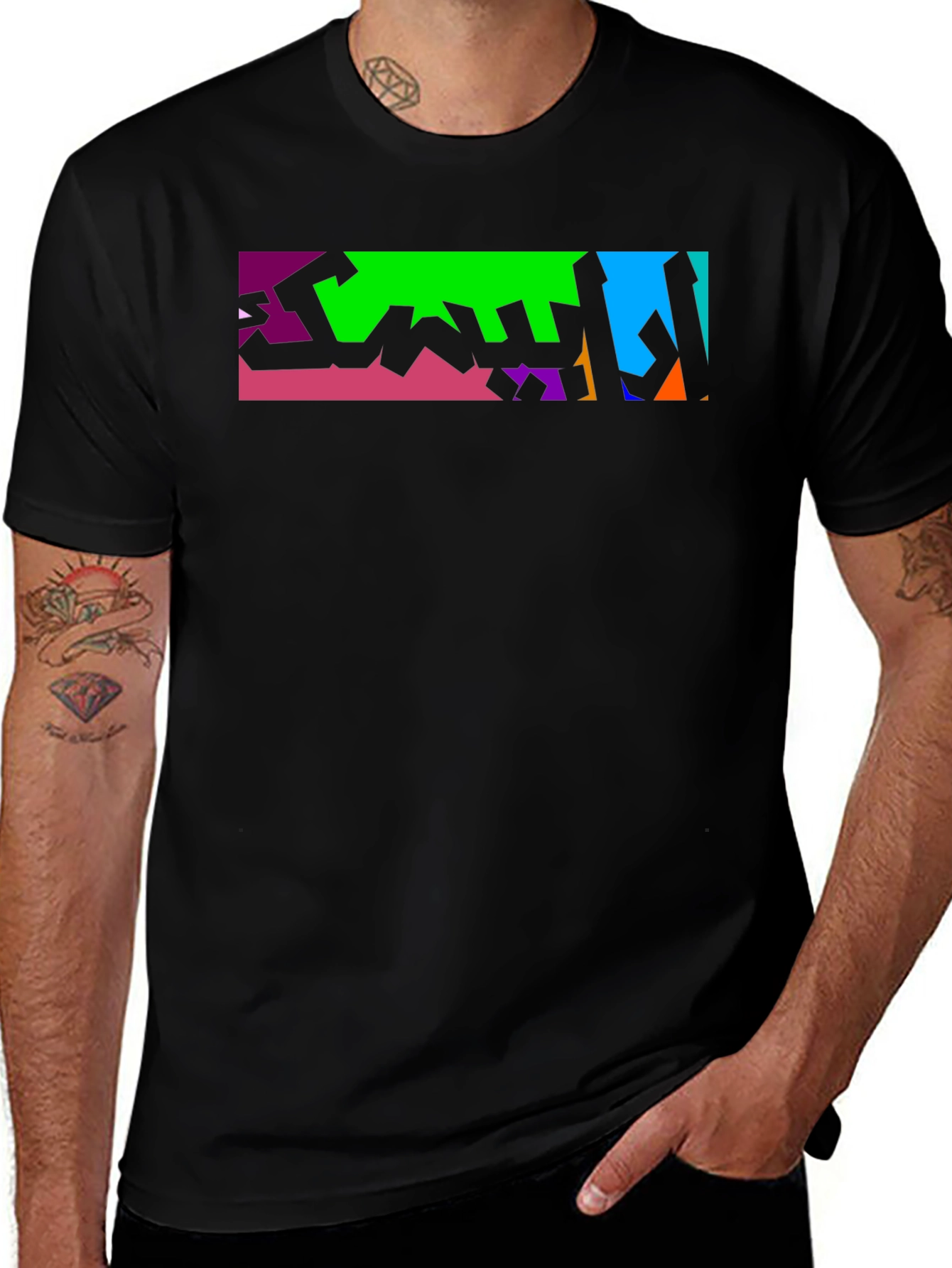 Abstract Arabic Graphic Print Black T-Shirt