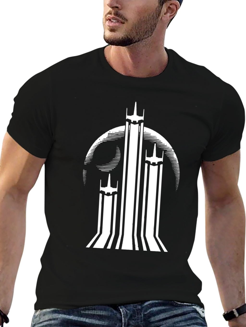 Graphic Tee: White Towers on Black