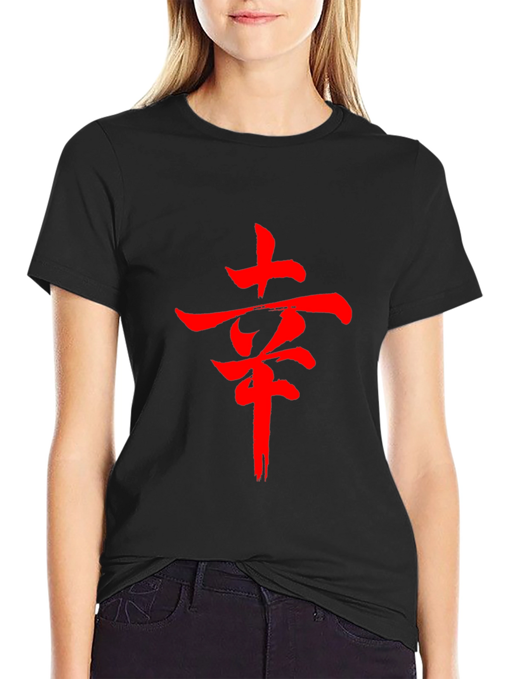 Red Kanji Graphic Black T-Shirt