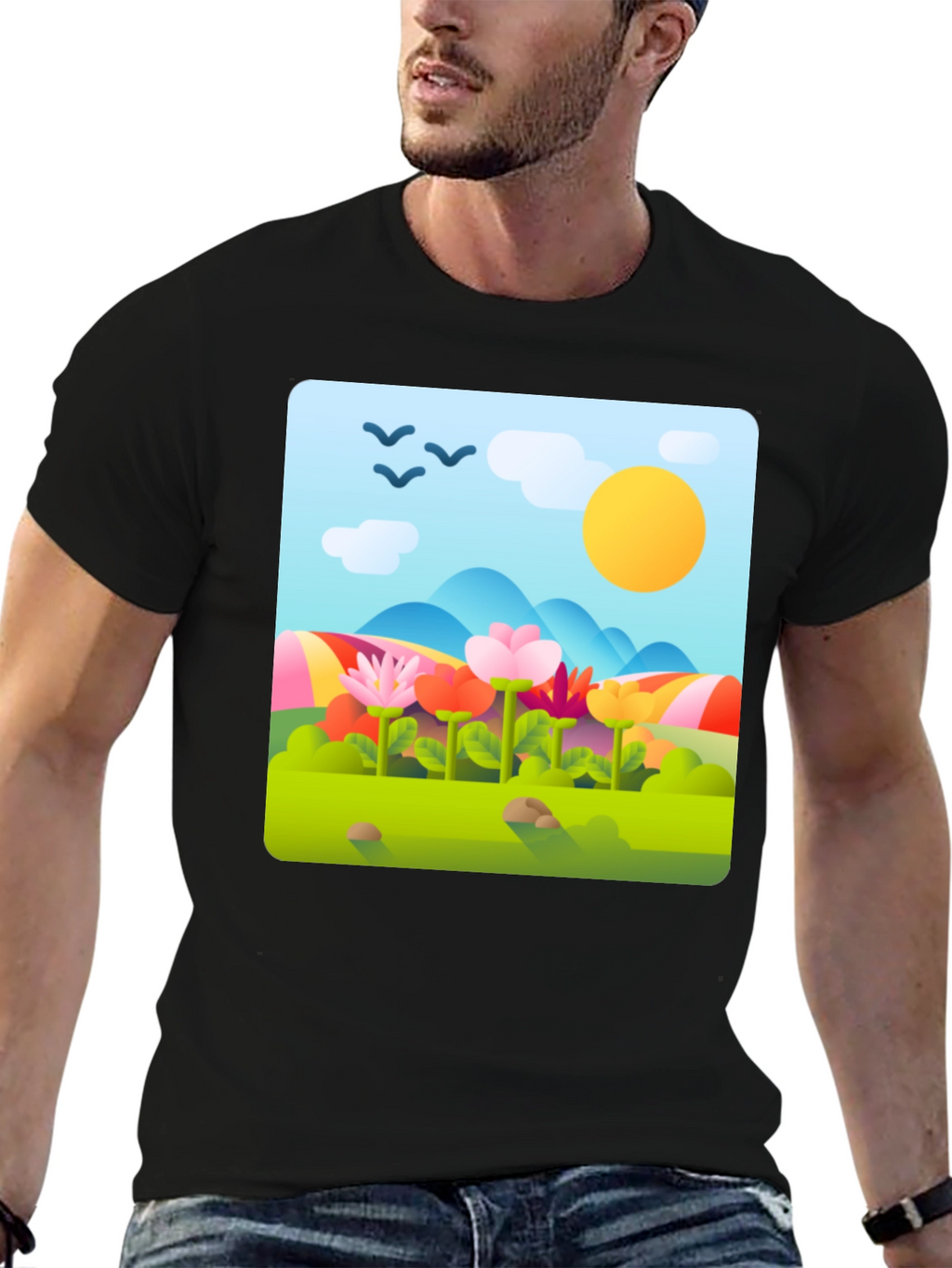 Nature Print T-Shirt - Floral Landscape