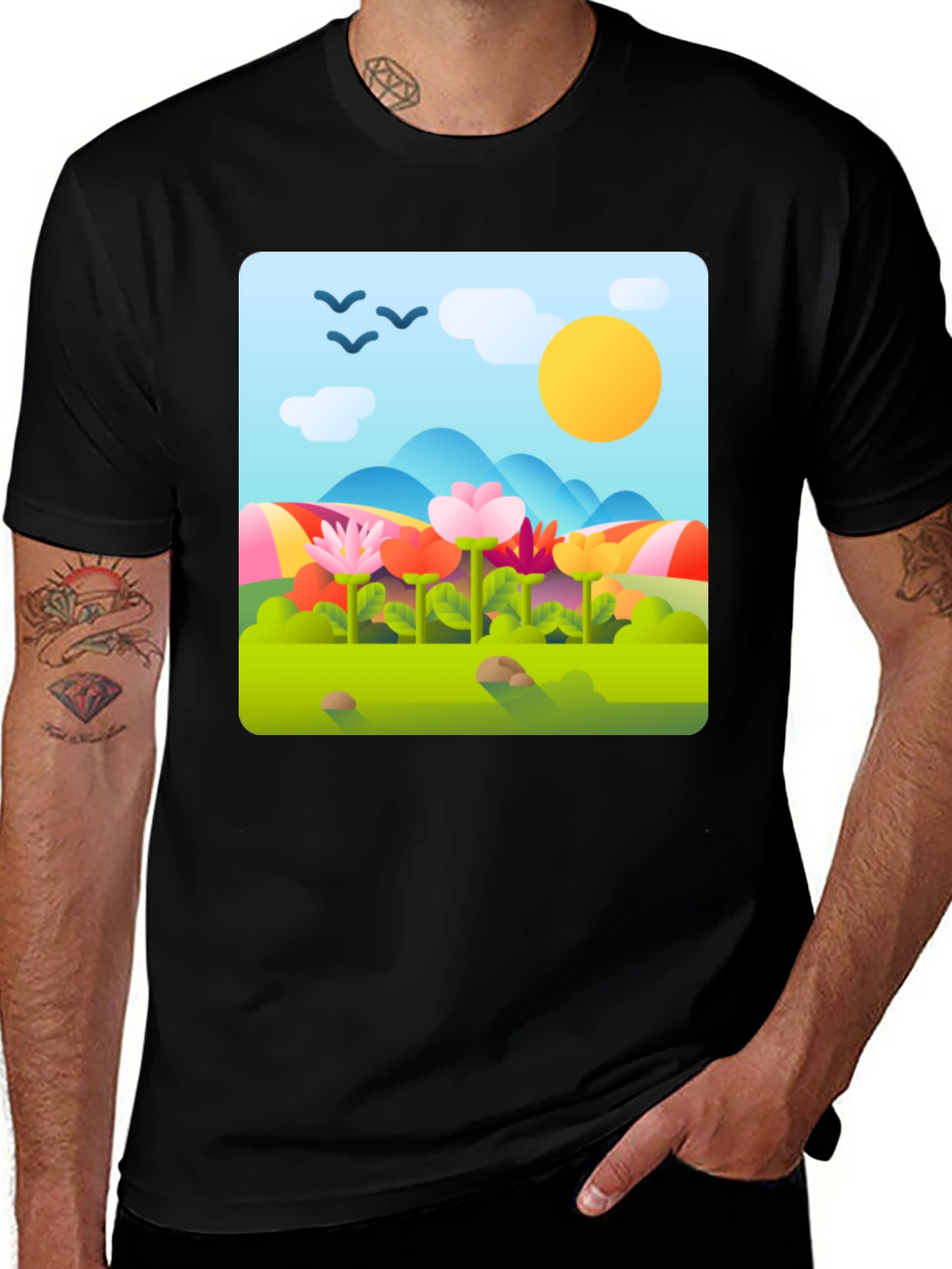 Nature Print T-Shirt - Floral Landscape