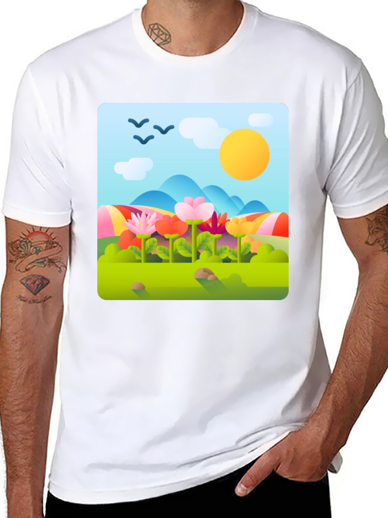 Nature Print T-Shirt - Floral Landscape