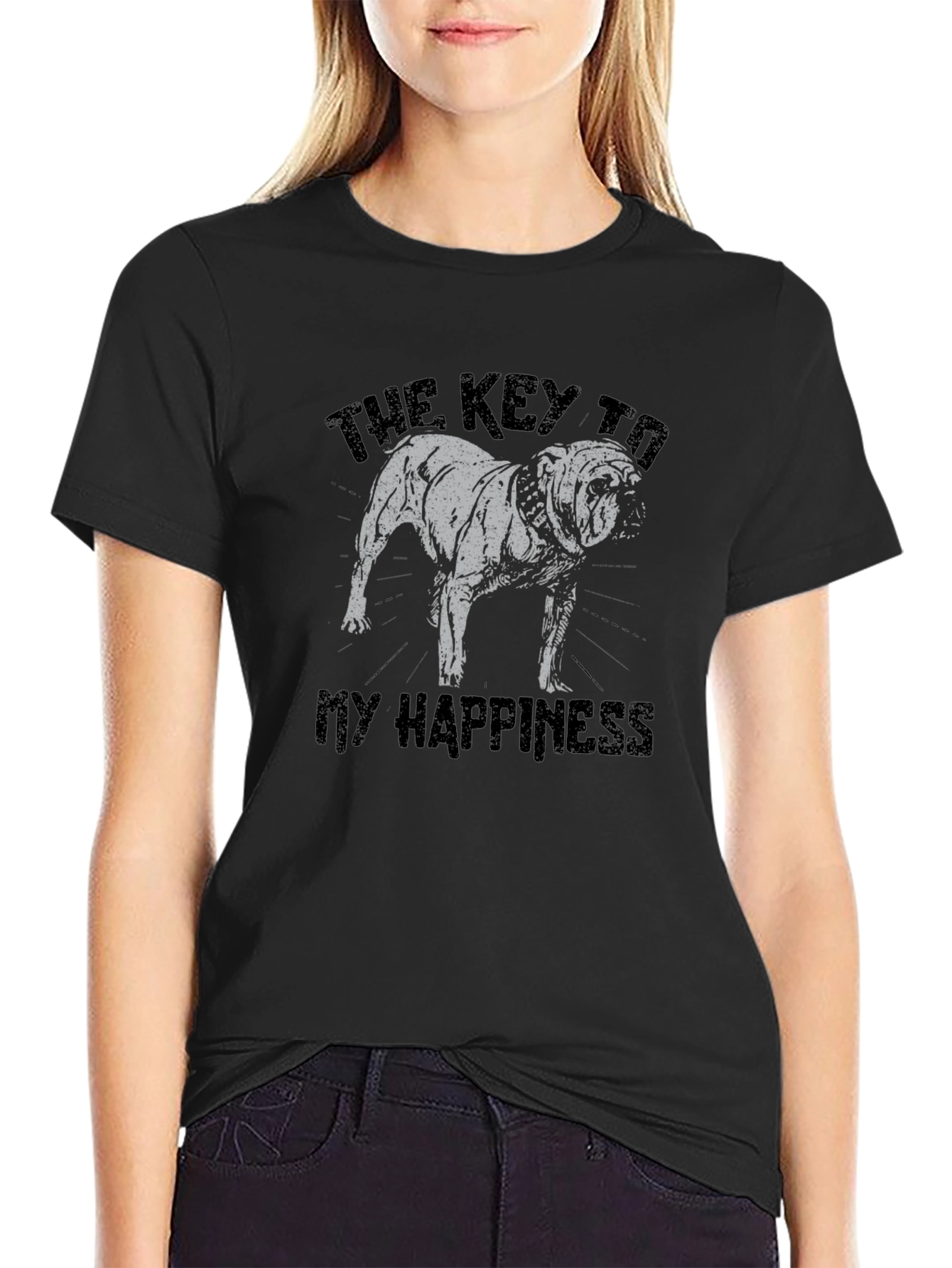 Bulldog Happiness Graphic T-Shirt - Black