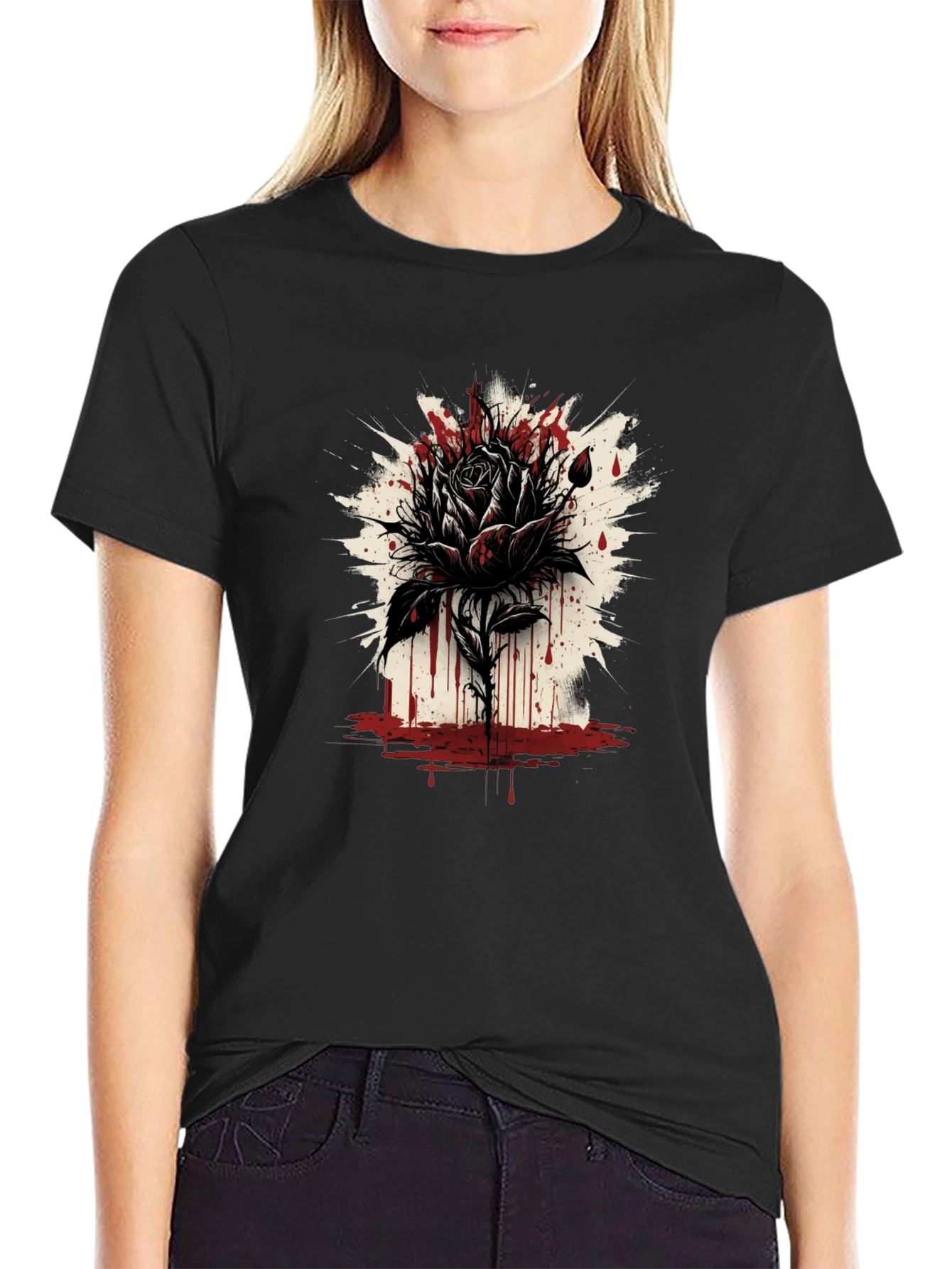 Dark Rose Graphic Tee - Edgy Black T-Shirt