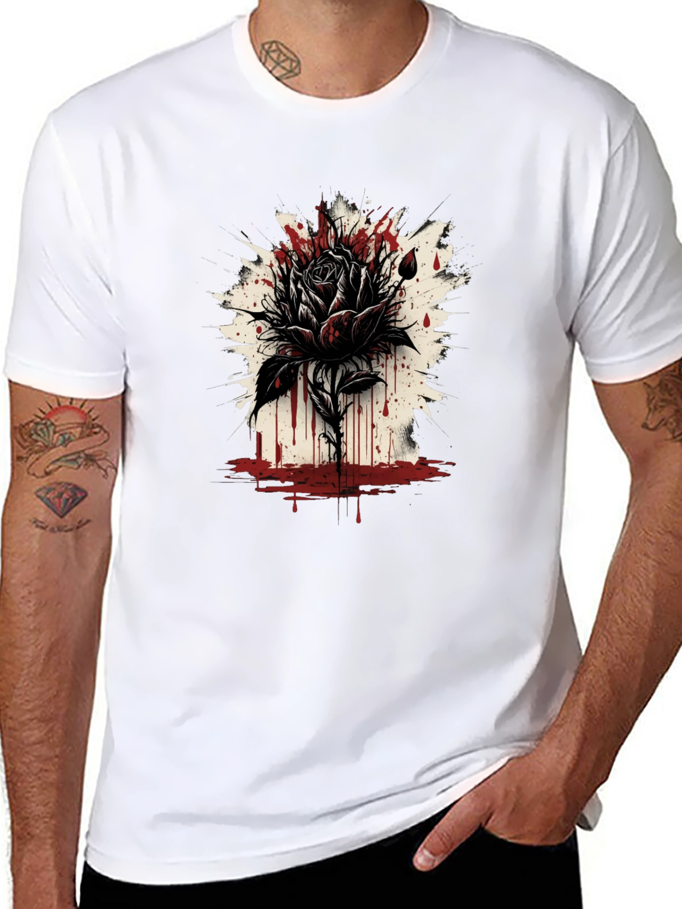 Dark Rose Graphic Tee - Edgy Black T-Shirt