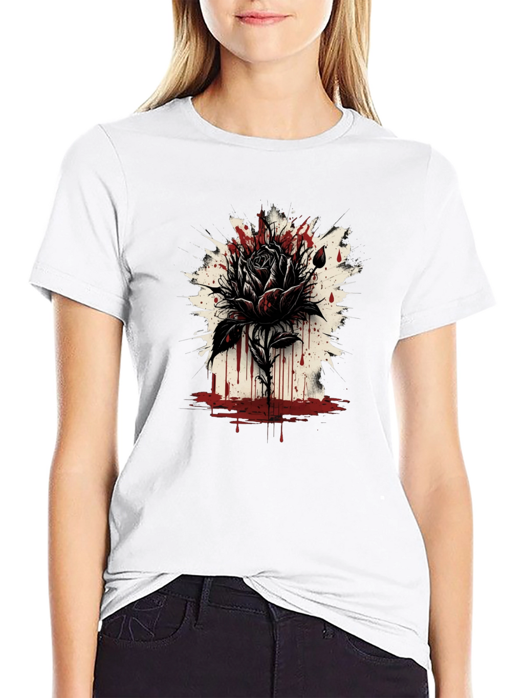 Dark Rose Graphic Tee - Edgy Black T-Shirt