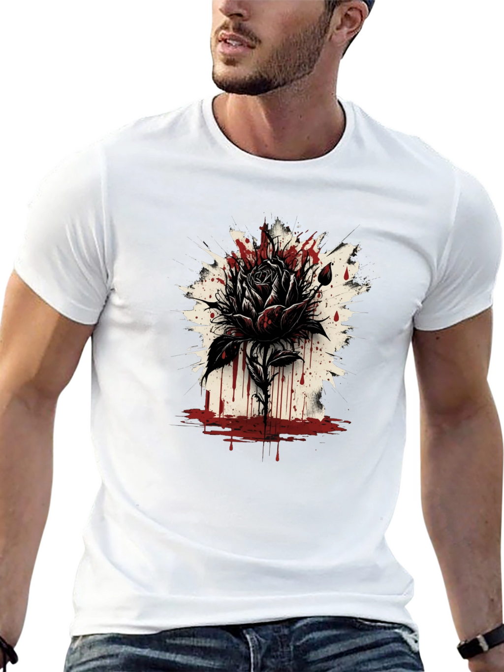Dark Rose Graphic Tee - Edgy Black T-Shirt