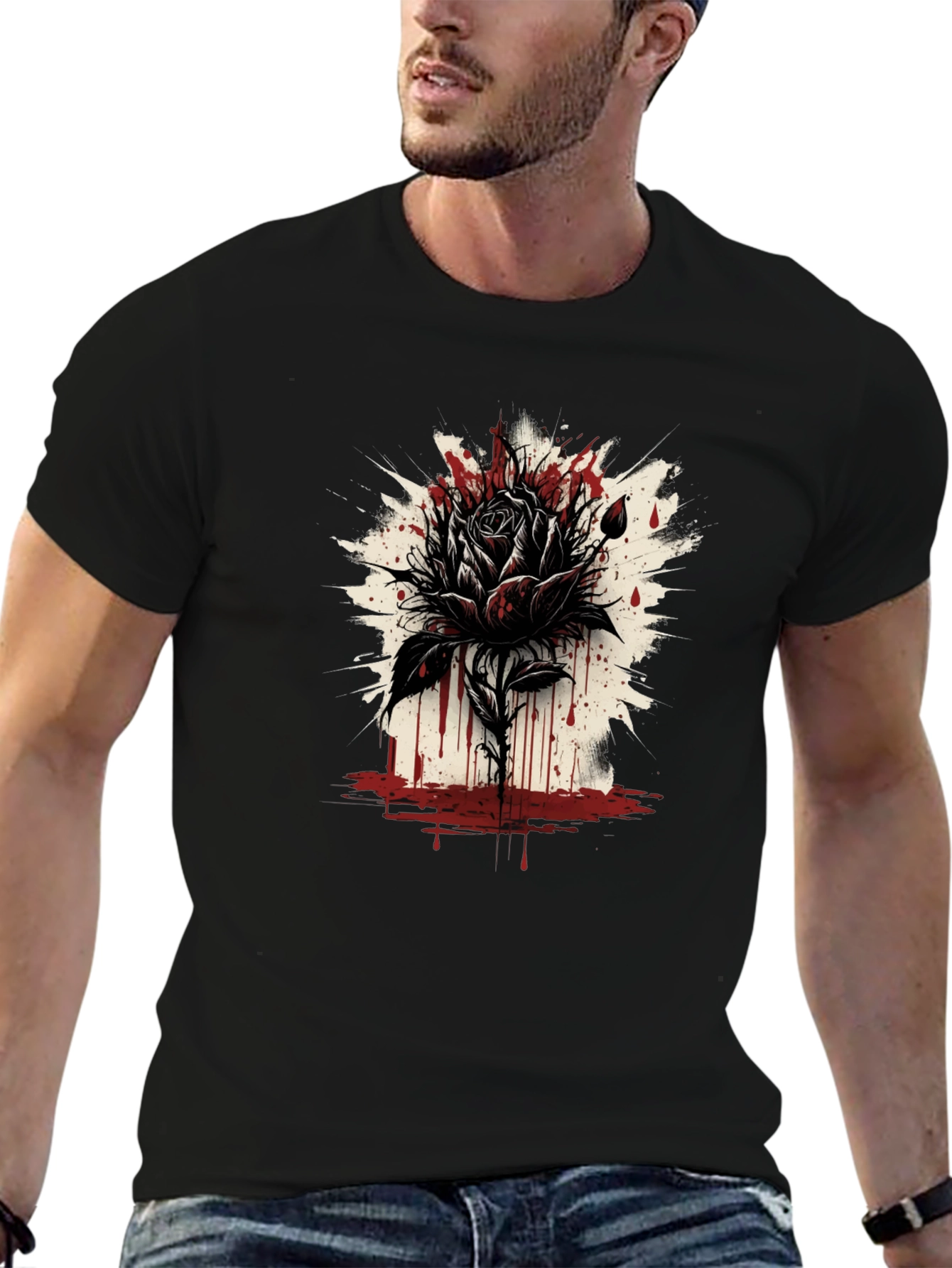 Dark Rose Graphic Tee - Edgy Black T-Shirt