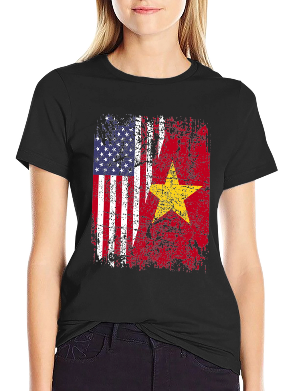 USA & Vietnam Flag Distressed T-Shirt