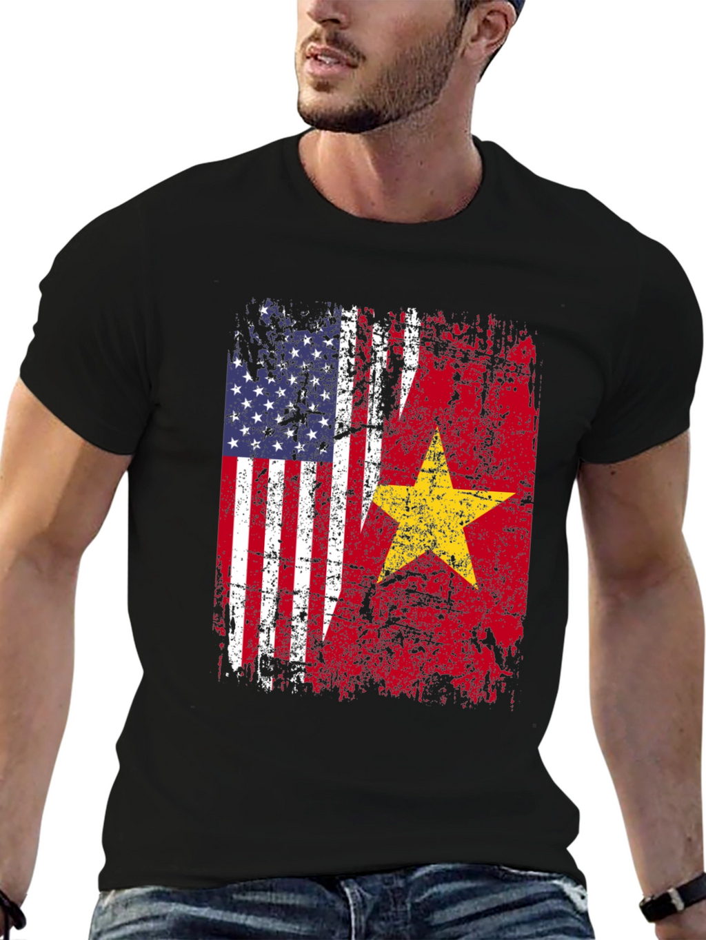 USA & Vietnam Flag Distressed T-Shirt