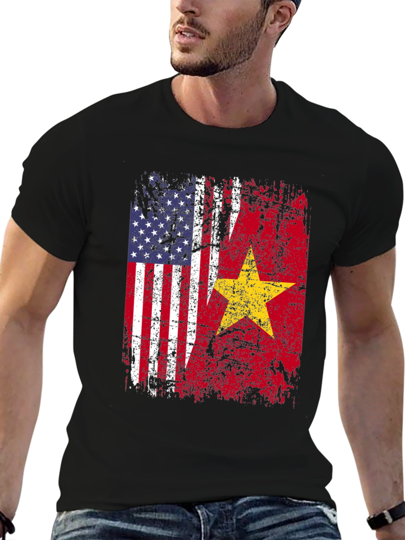 USA & Vietnam Flag Distressed T-Shirt