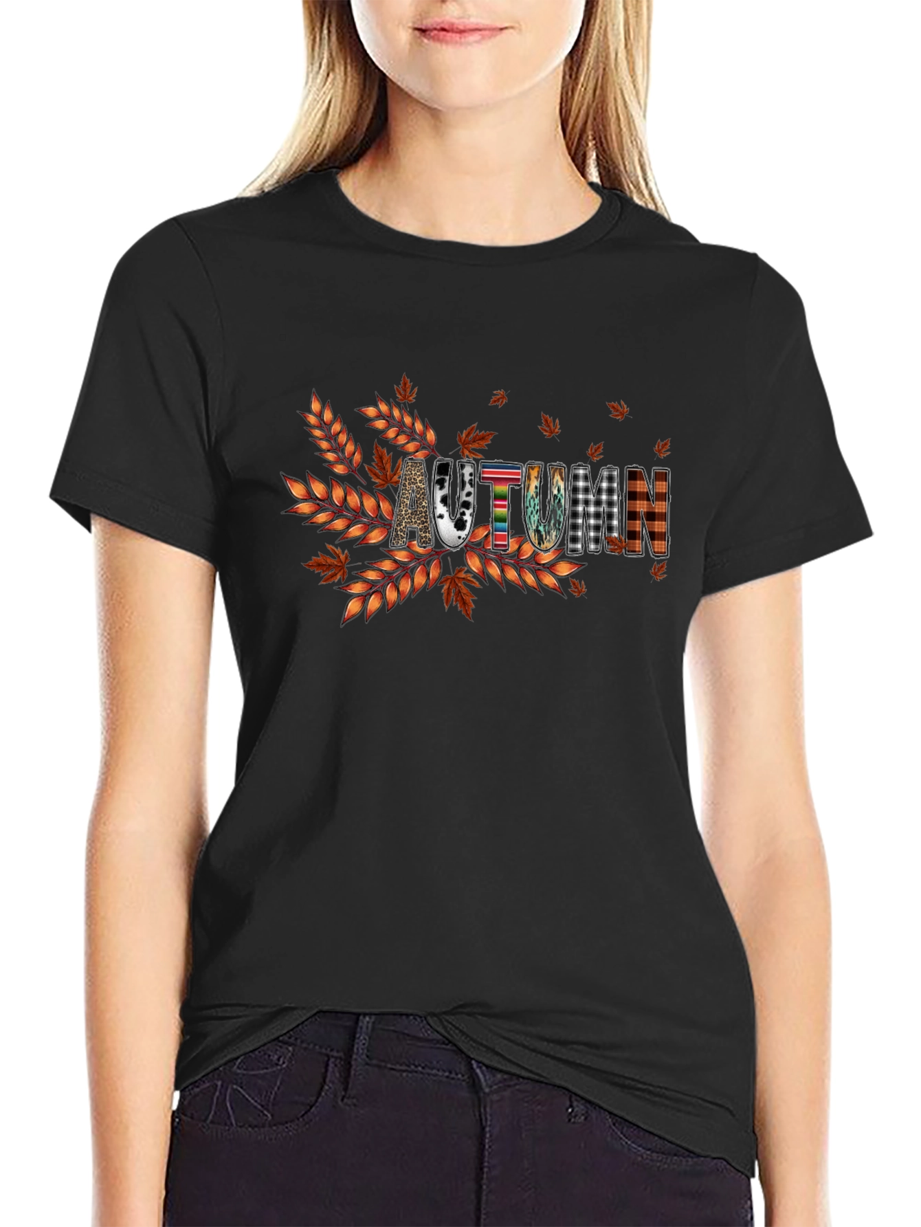 Autumn Graphic Tee - Fall Vibes Black T-Shirt