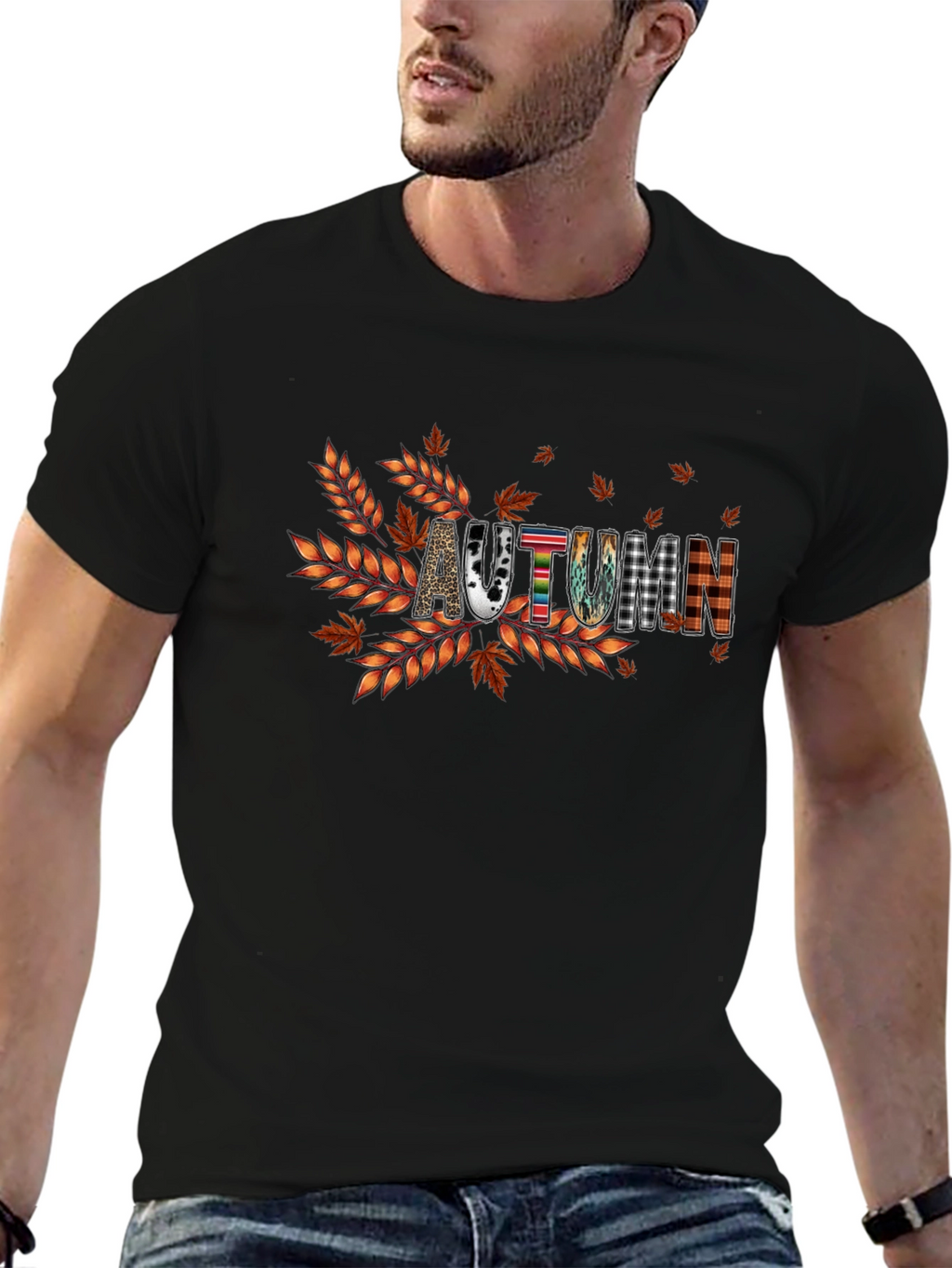 Autumn Graphic Tee - Fall Vibes Black T-Shirt