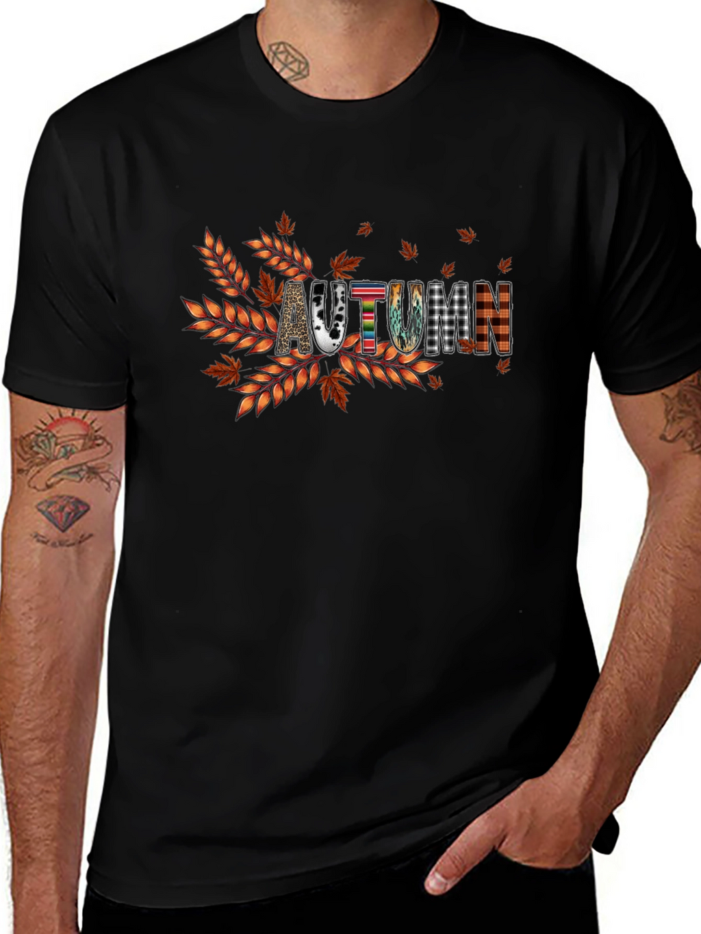 Autumn Graphic Tee - Fall Vibes Black T-Shirt