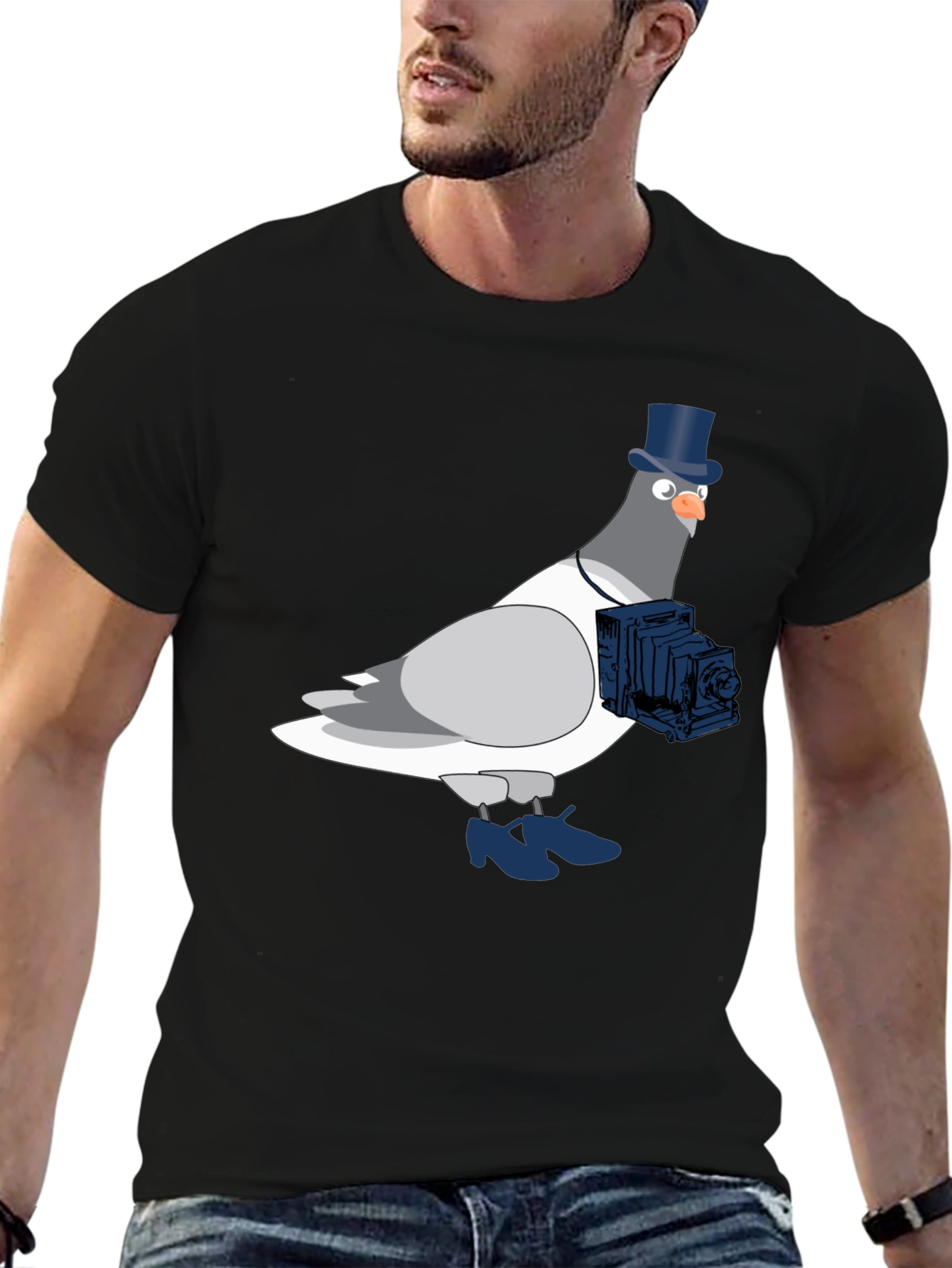 Pigeon Photographer Graphic T-Shirt - Black