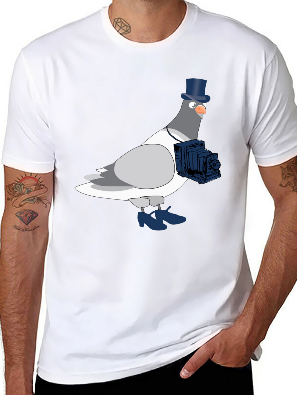 Pigeon Photographer Graphic T-Shirt - Black
