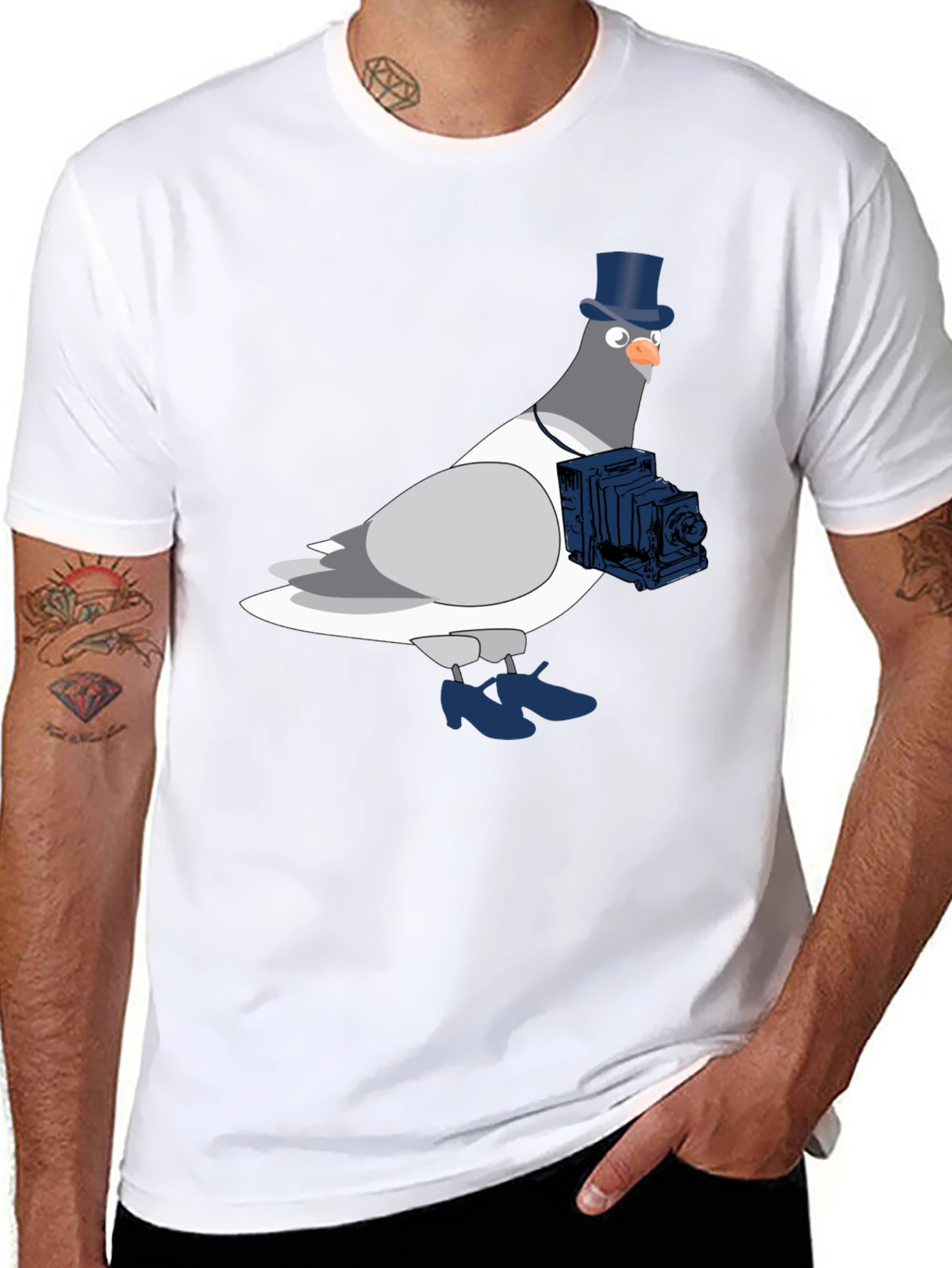 Pigeon Photographer Graphic T-Shirt - Black
