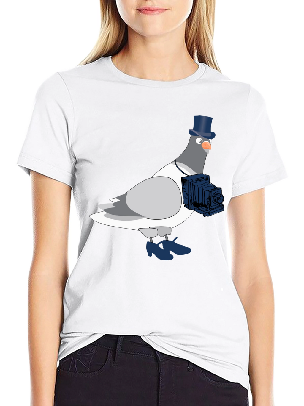 Pigeon Photographer Graphic T-Shirt - Black