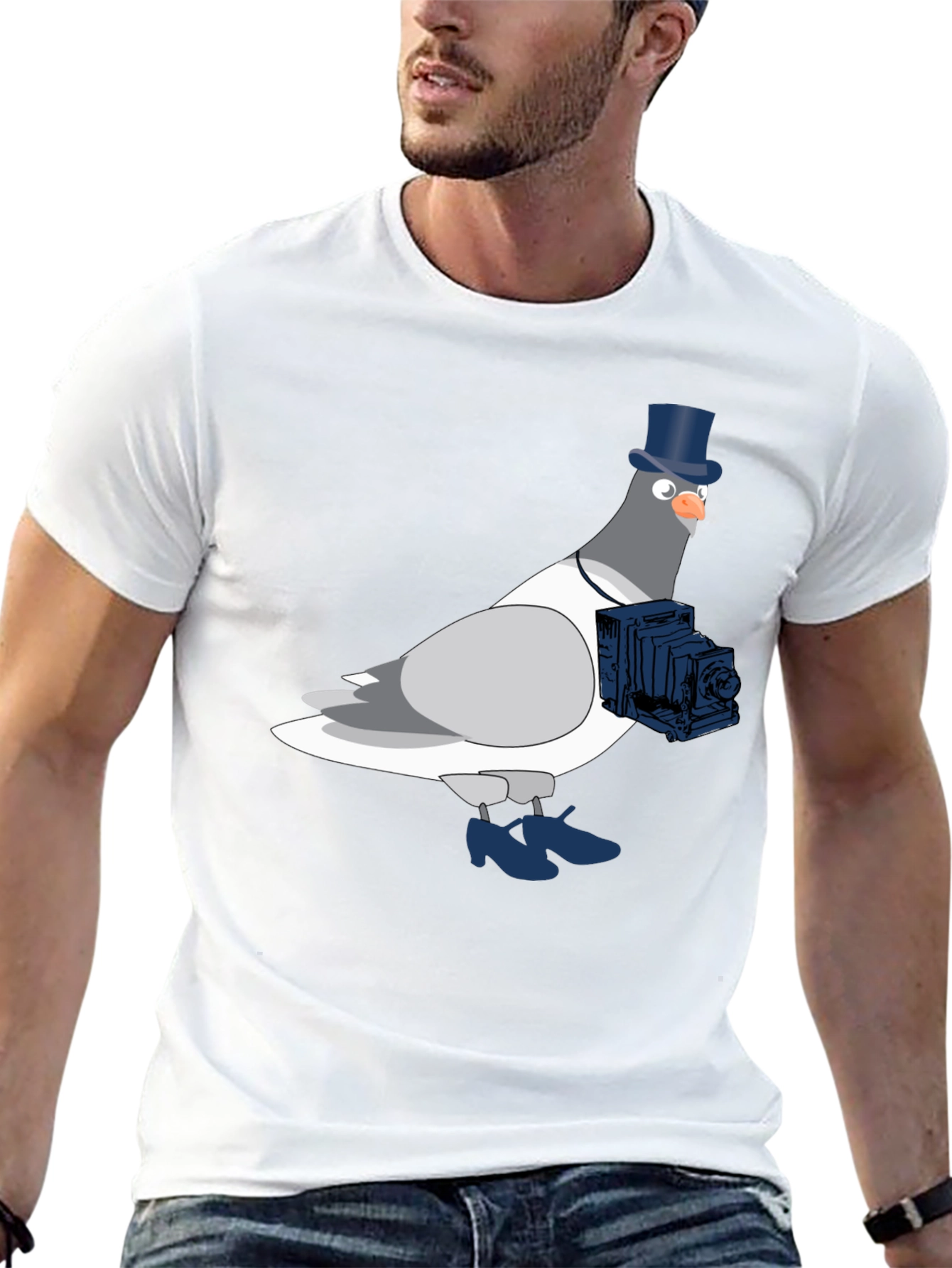 Pigeon Photographer Graphic T-Shirt - Black