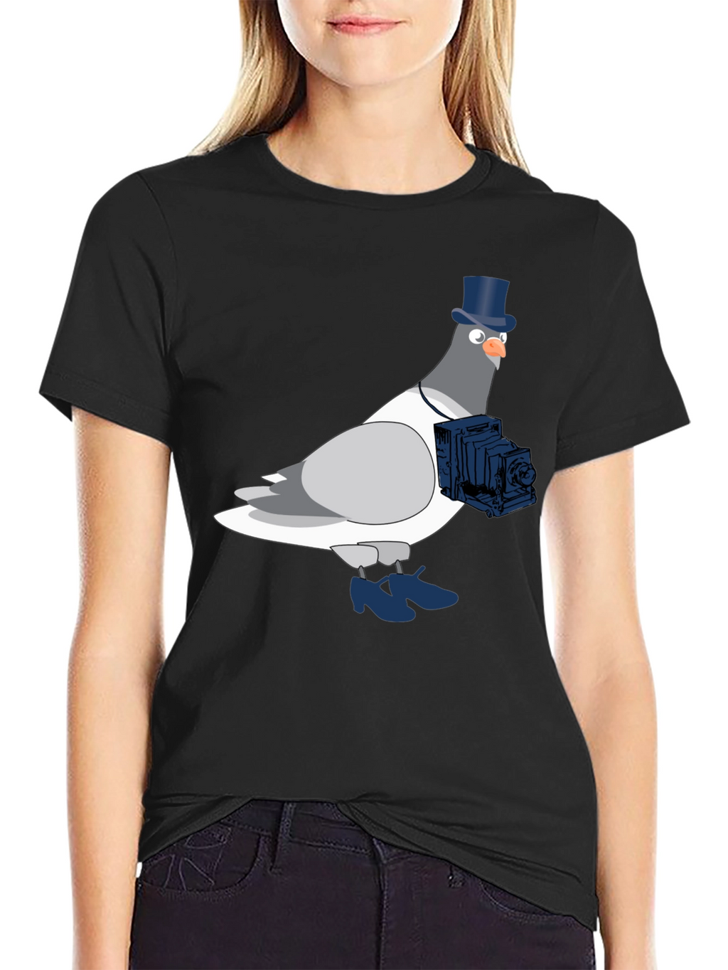 Pigeon Photographer Graphic T-Shirt - Black