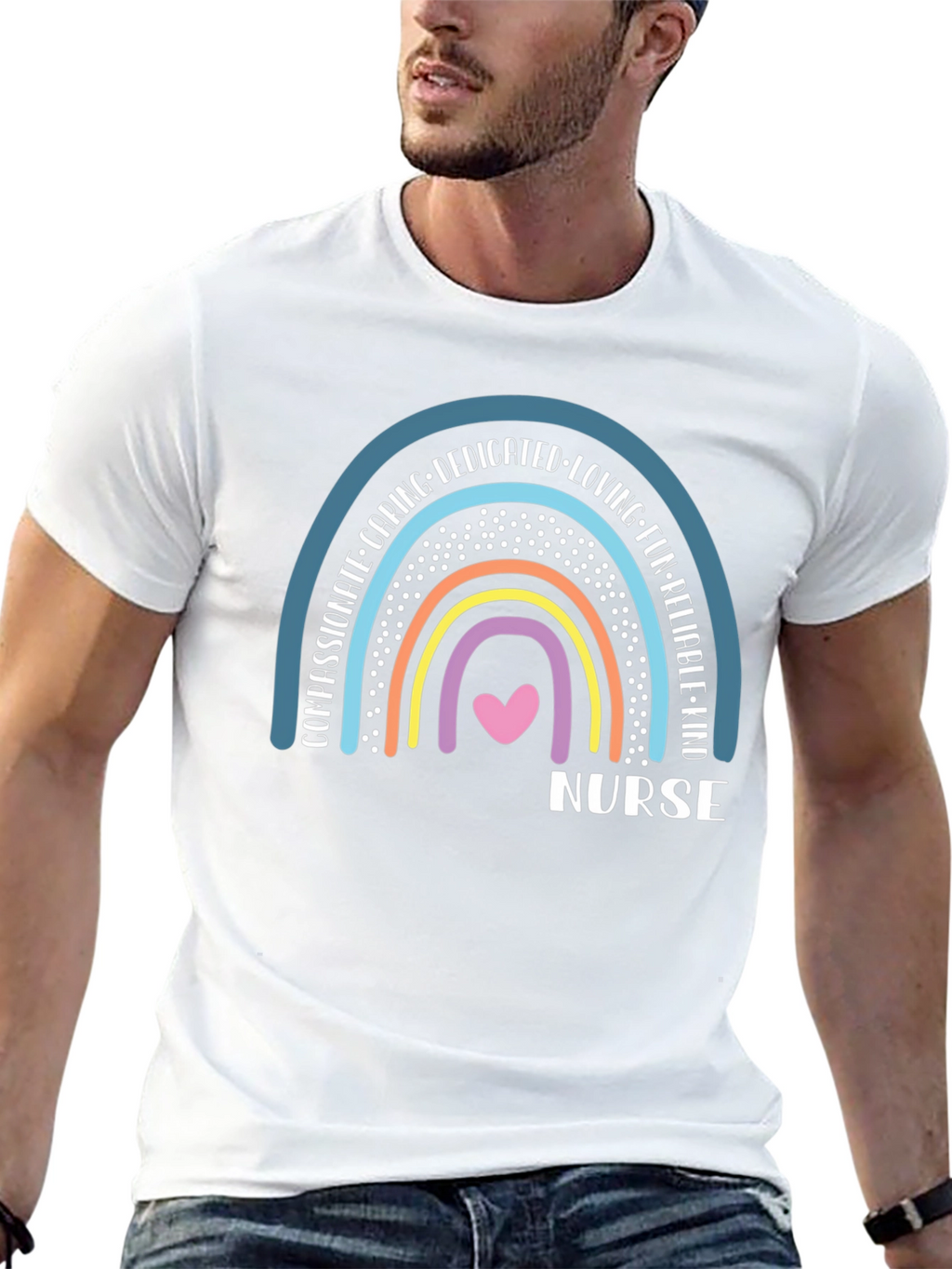 Nurse Rainbow T-Shirt - Caring Dedicated & Kind!